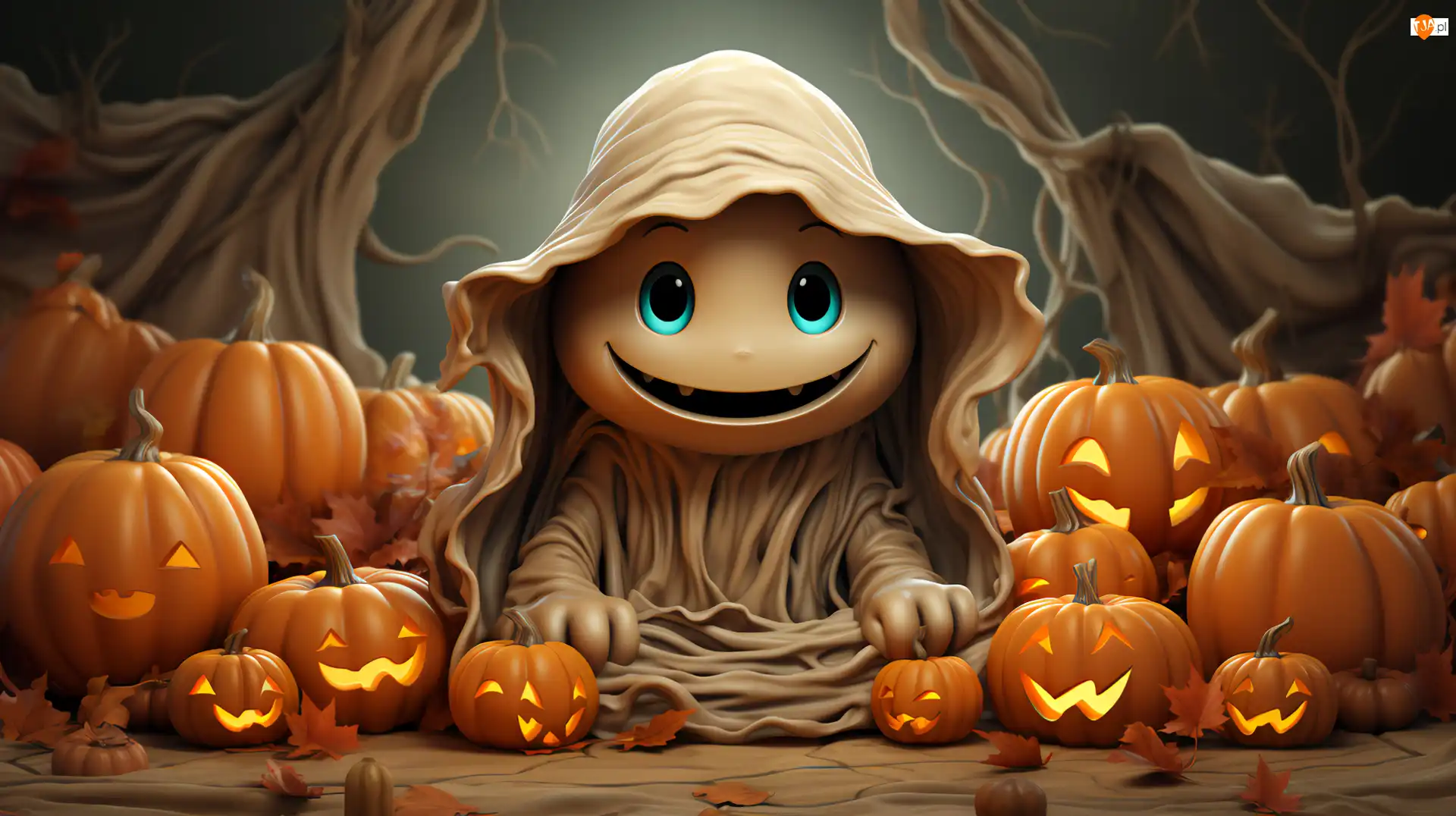Dynie, Halloween, Uśmiechnięty, Duszek