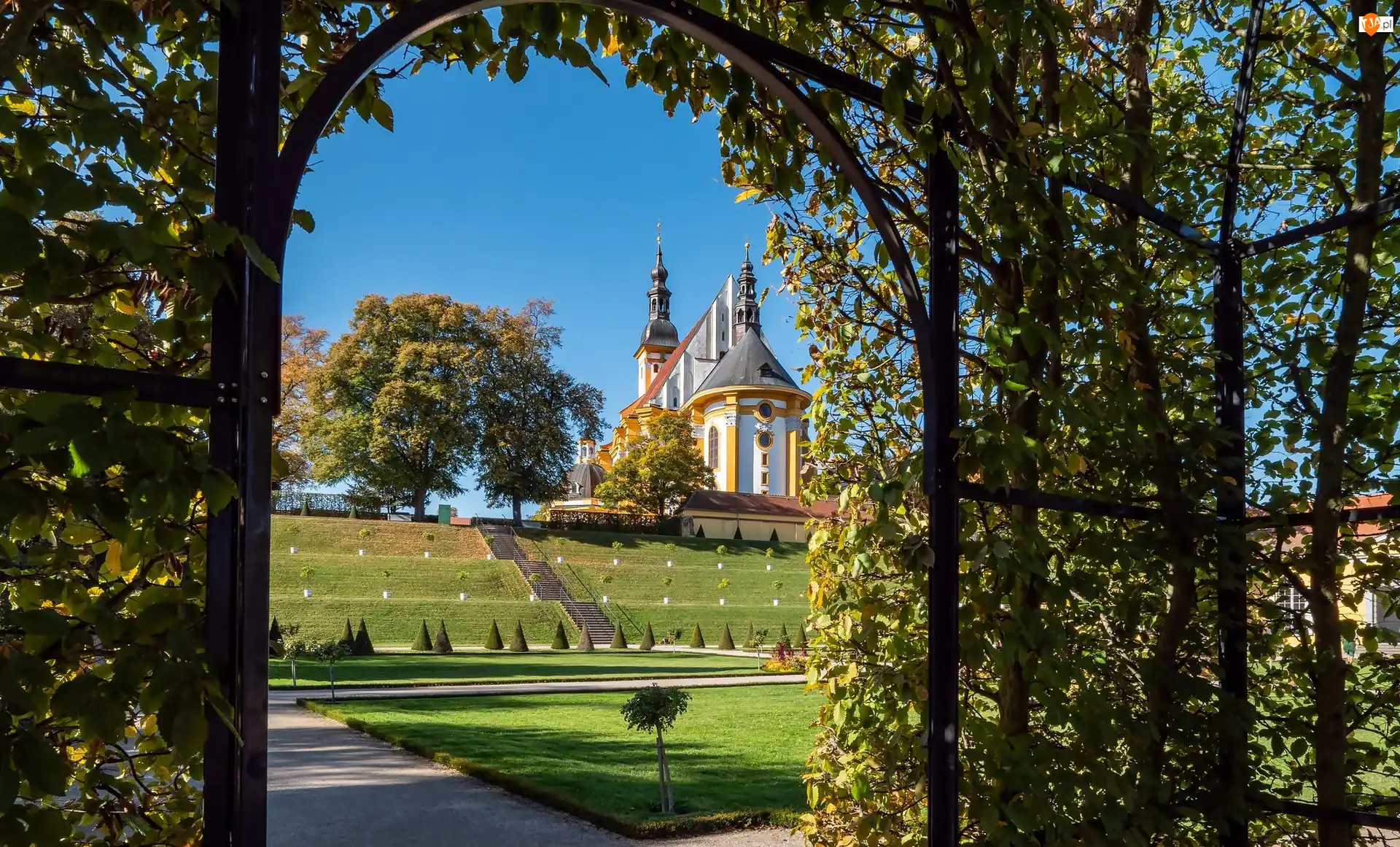 Kloster Neuzelle, Niemcy, Wniebowzięcia Najświętszej Marii Panny, Park, Neuzelle, Klasztor, Pergola, Kościół