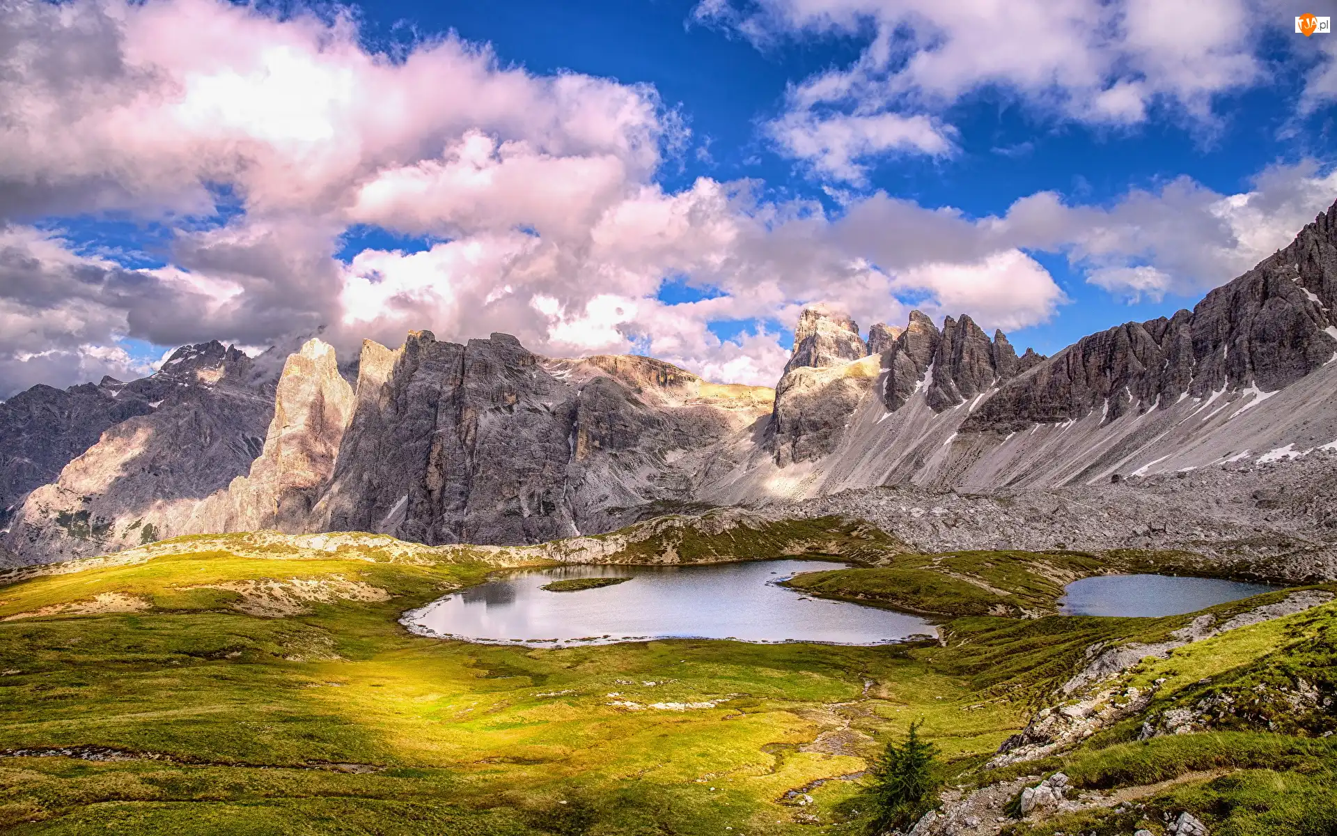Alpy, Góry, Jezioro, Włochy, Dolomity, Laghi Del Piani