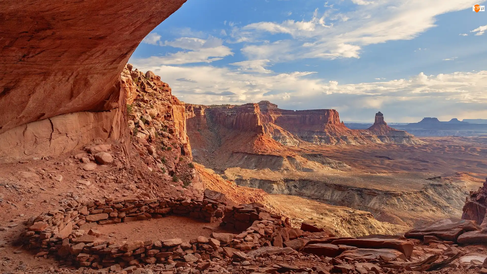 Stan Utah, Park Narodowy Canyonlands, Skały, Stany Zjednoczone, Kanion, False Kiva, Krąg kamienny