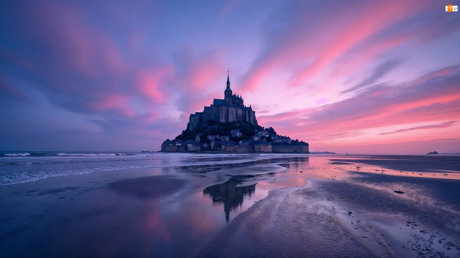 Wyspa, Francja, Mont-Saint Michel, AI, Opactwo, Niebo