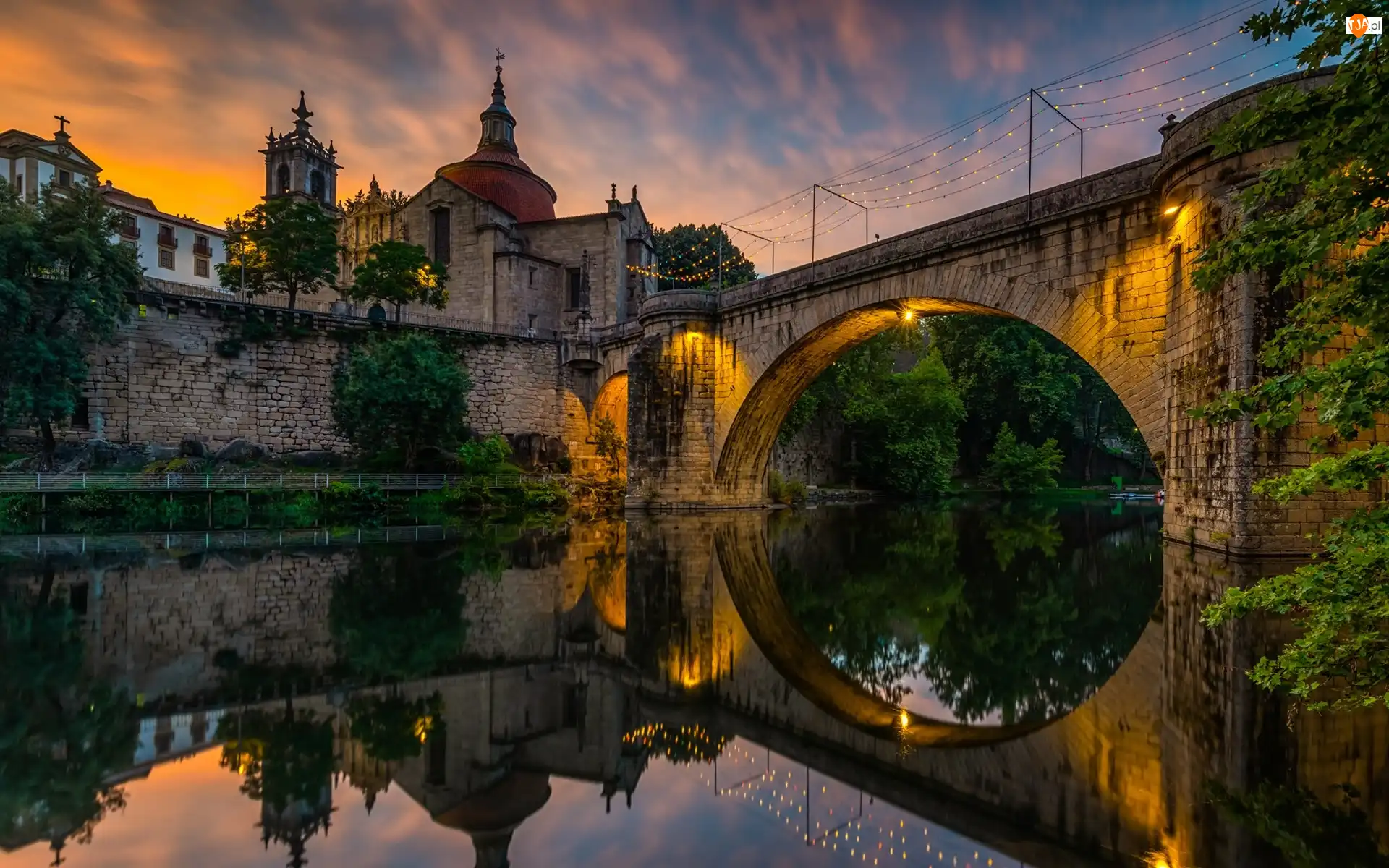 Portugalia, Most, Amarante, Odbicie, Światła, Ponte Sao Goncalo, Klasztor, Rzeka Tamega, Kościół