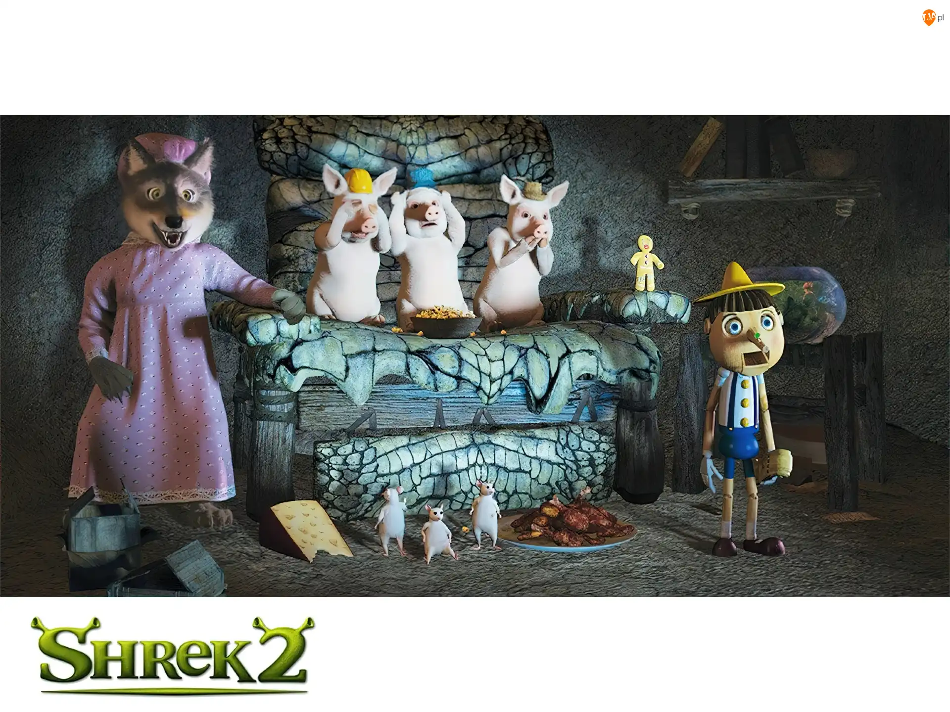 świnki, Shrek 2, wilk, Pinokio