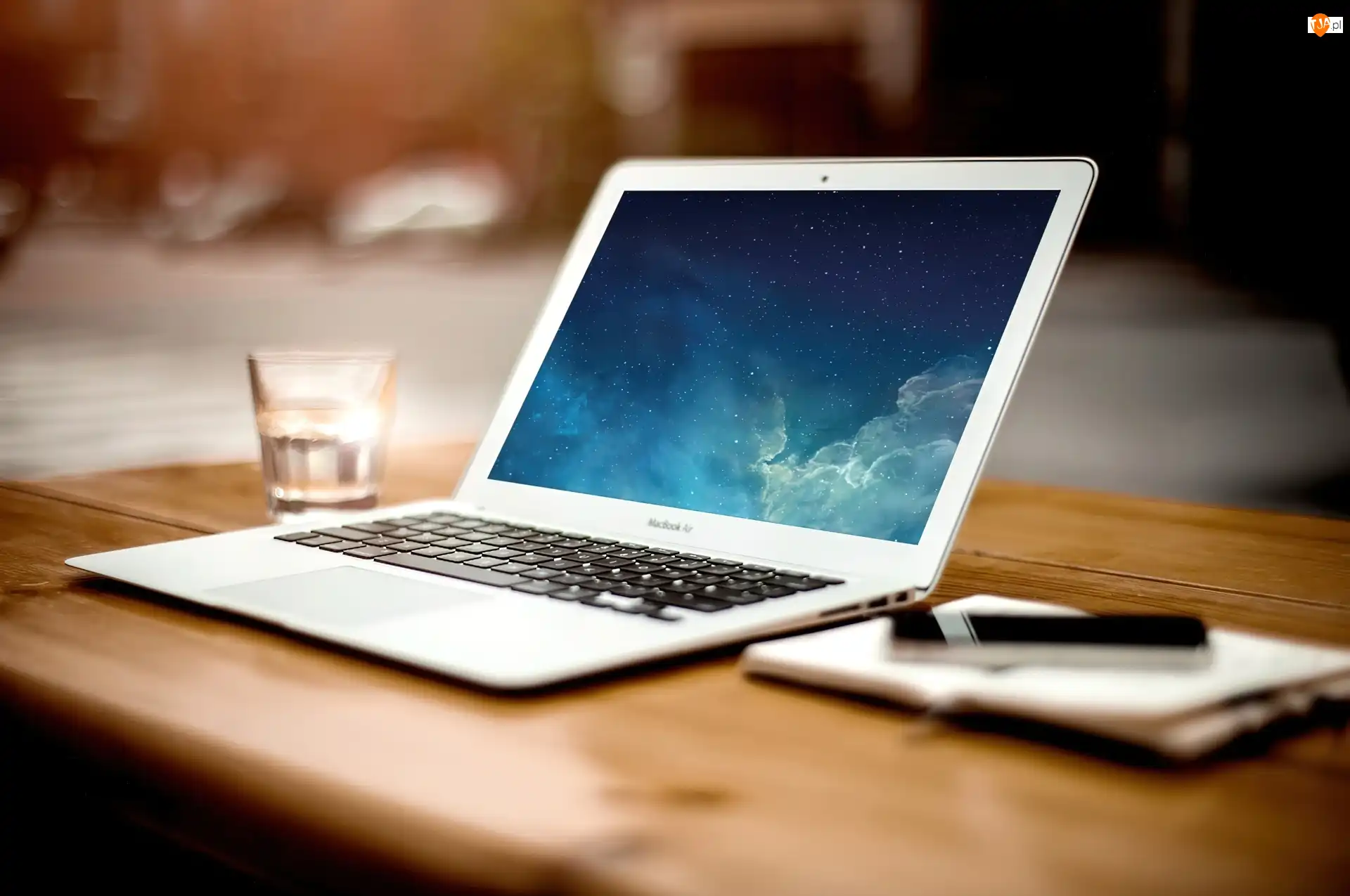 Szklanka, Laptop, Notes, Długopis