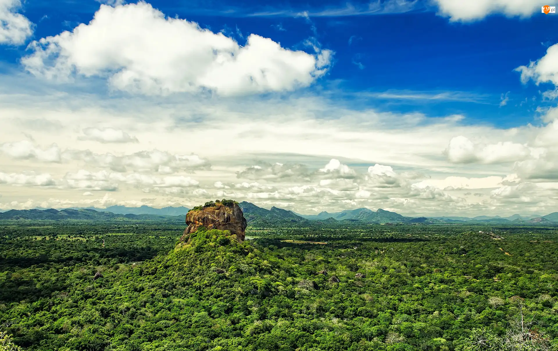 Sigirija, Sri Lanka, Lasy, Chmury, Skała, Góry