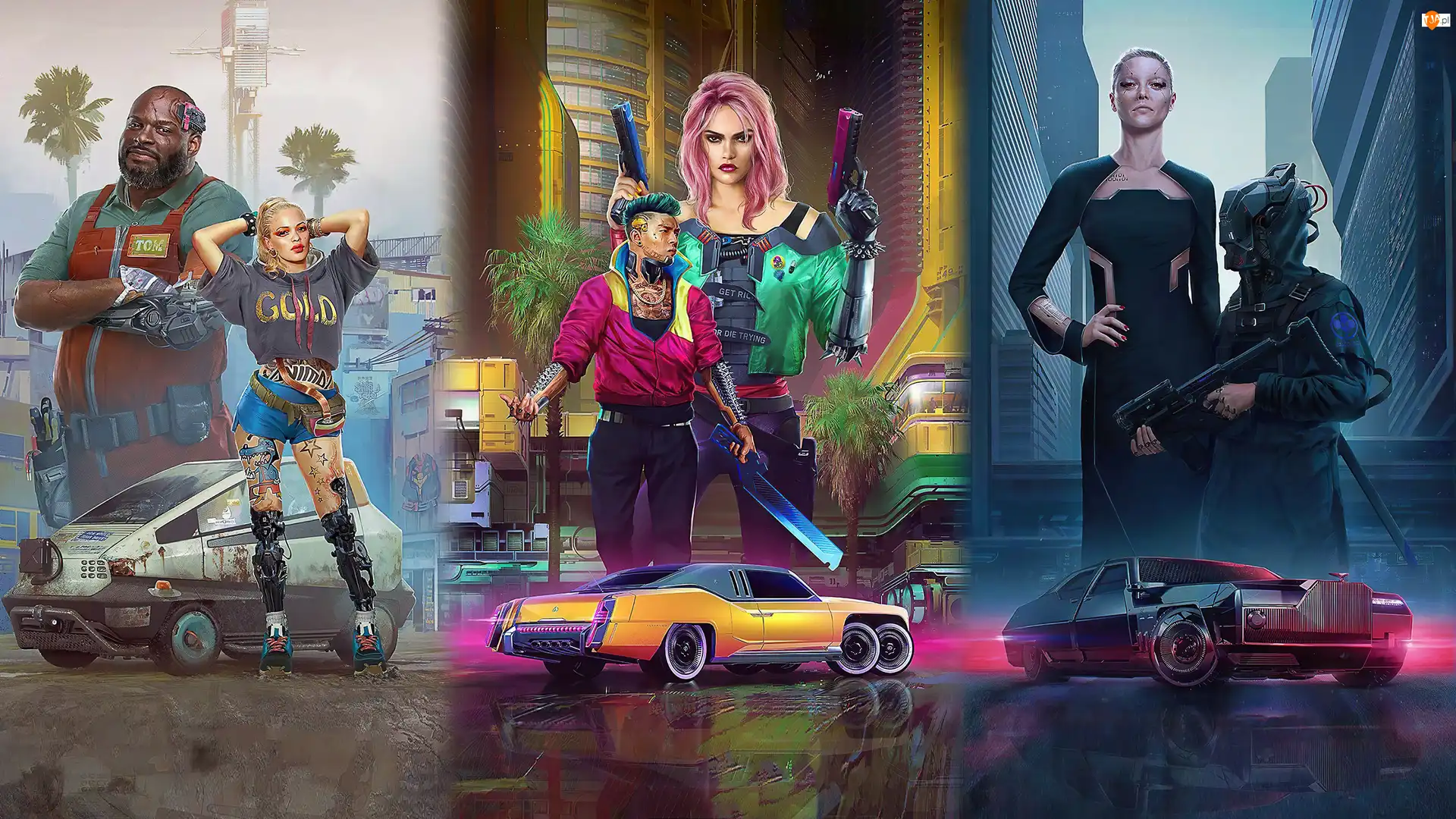 Postacie, Plakat, Cyberpunk 2077, Gra, Pojazdy