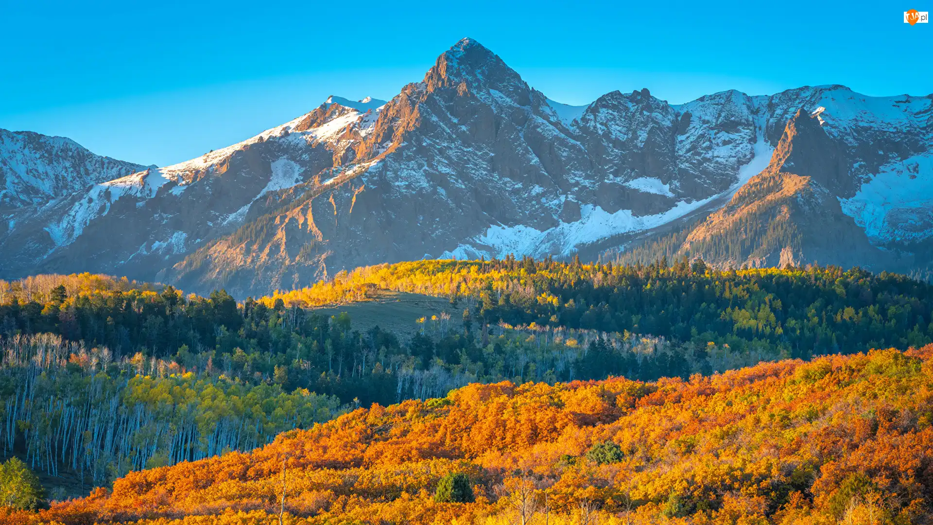 Stany Zjednoczone, Słoneczny, Dzień, Drzewa, Góry, Jesień, Lasy, San Juan Mountains, Kolorowe, Stan Kolorado