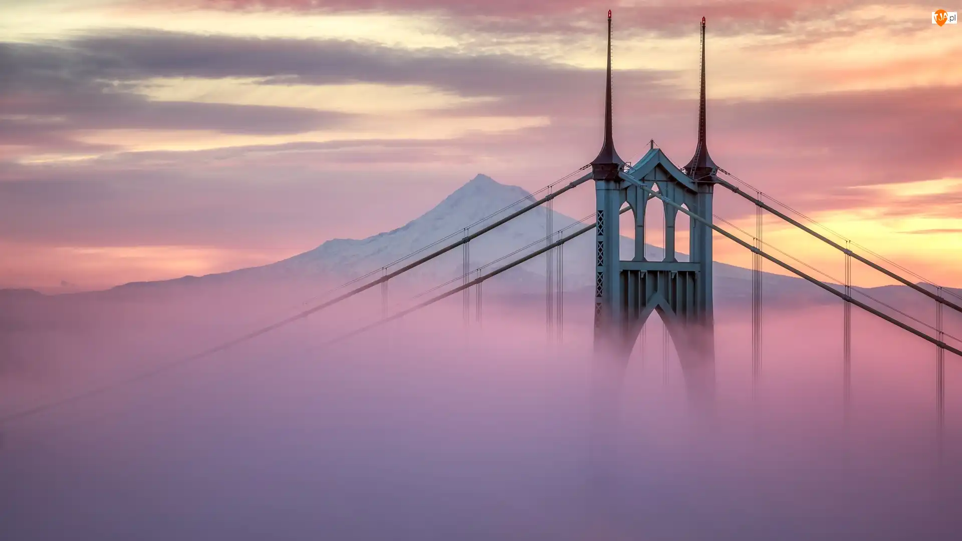 Stan Oregon, Mgła, Portland, Most St. Johns Bridge, Stany Zjednoczone