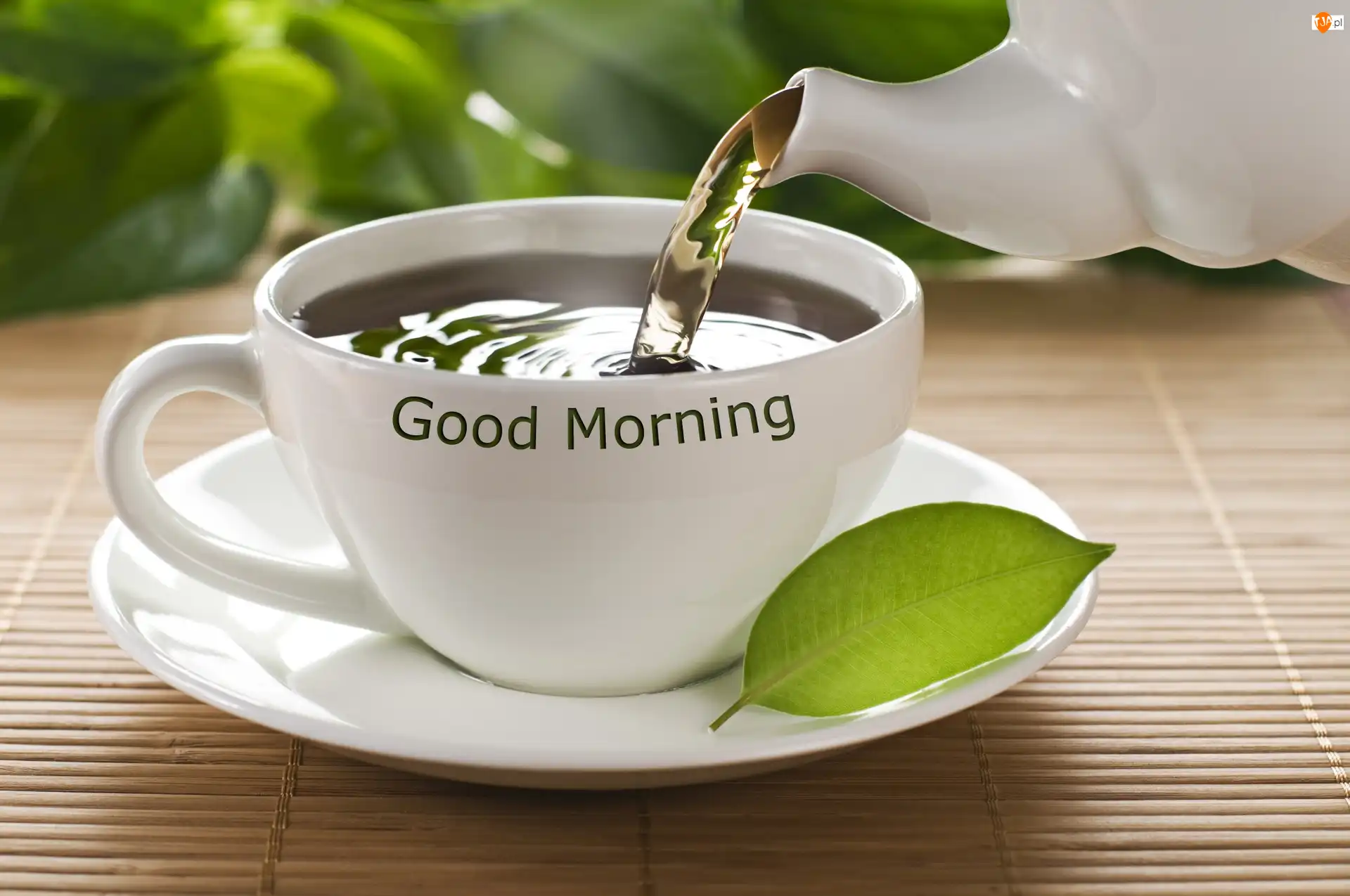 Good, Herbata, Z, Morning, Biała, Napisem, Dzbanek, Filiżanka