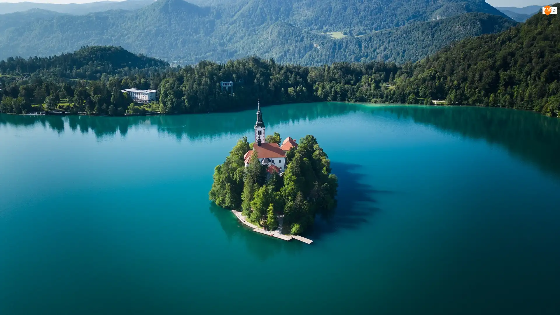 Blejski Otok, Wyspa, Góry, Słowenia, Jezioro Bled, Alpy Julijskie