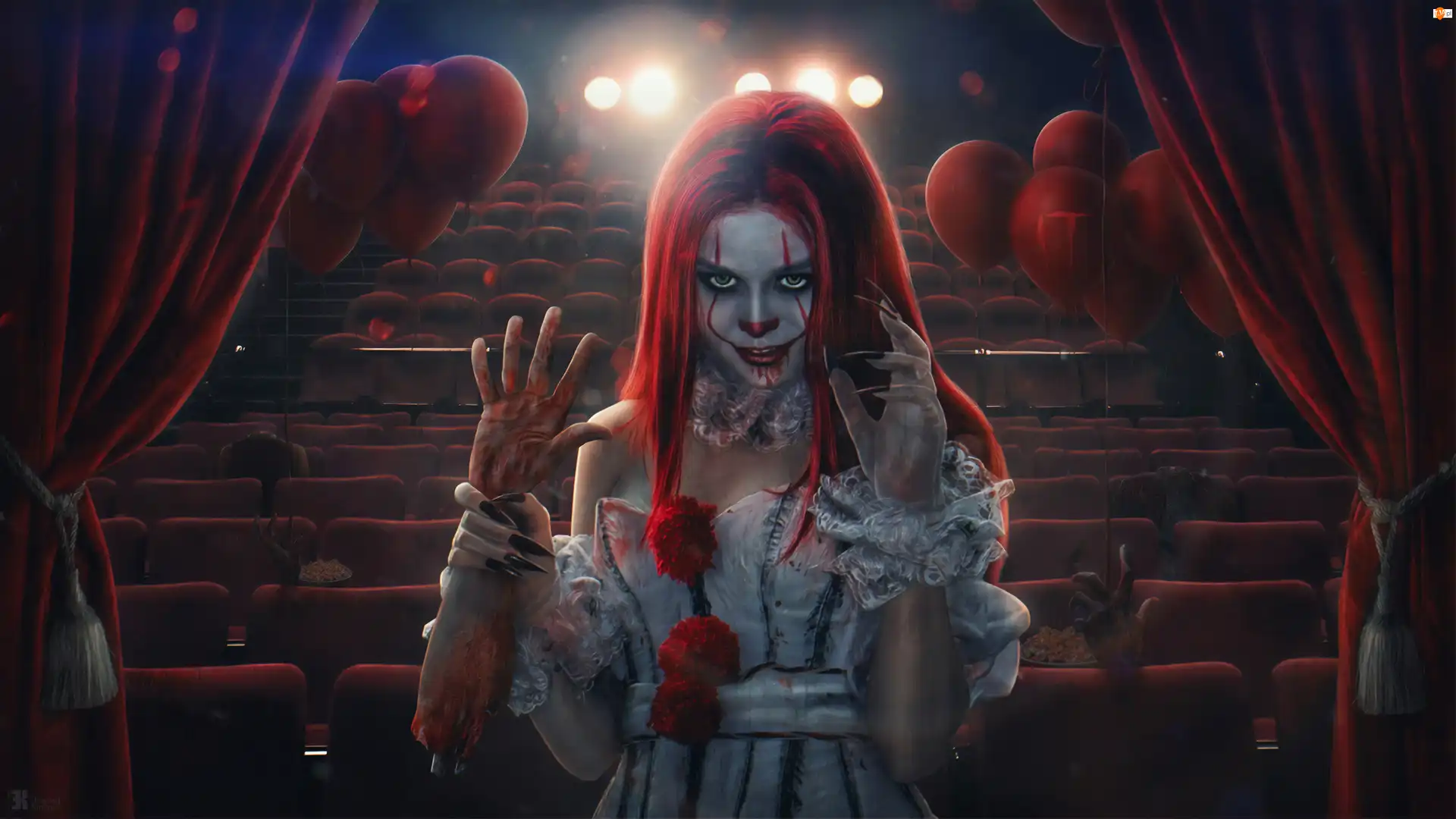 Dziewczyna, Grafika, Teatr, Horror, Klaun, Balony