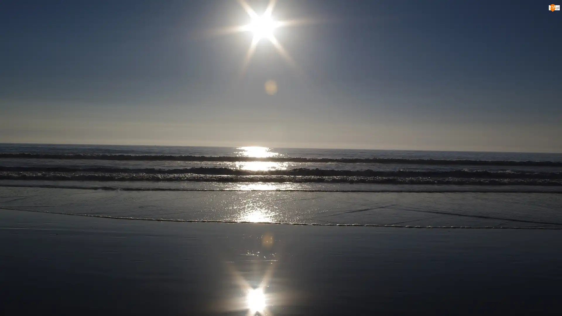 Morze, Odbicie, Słońca, Wschód, Plaża