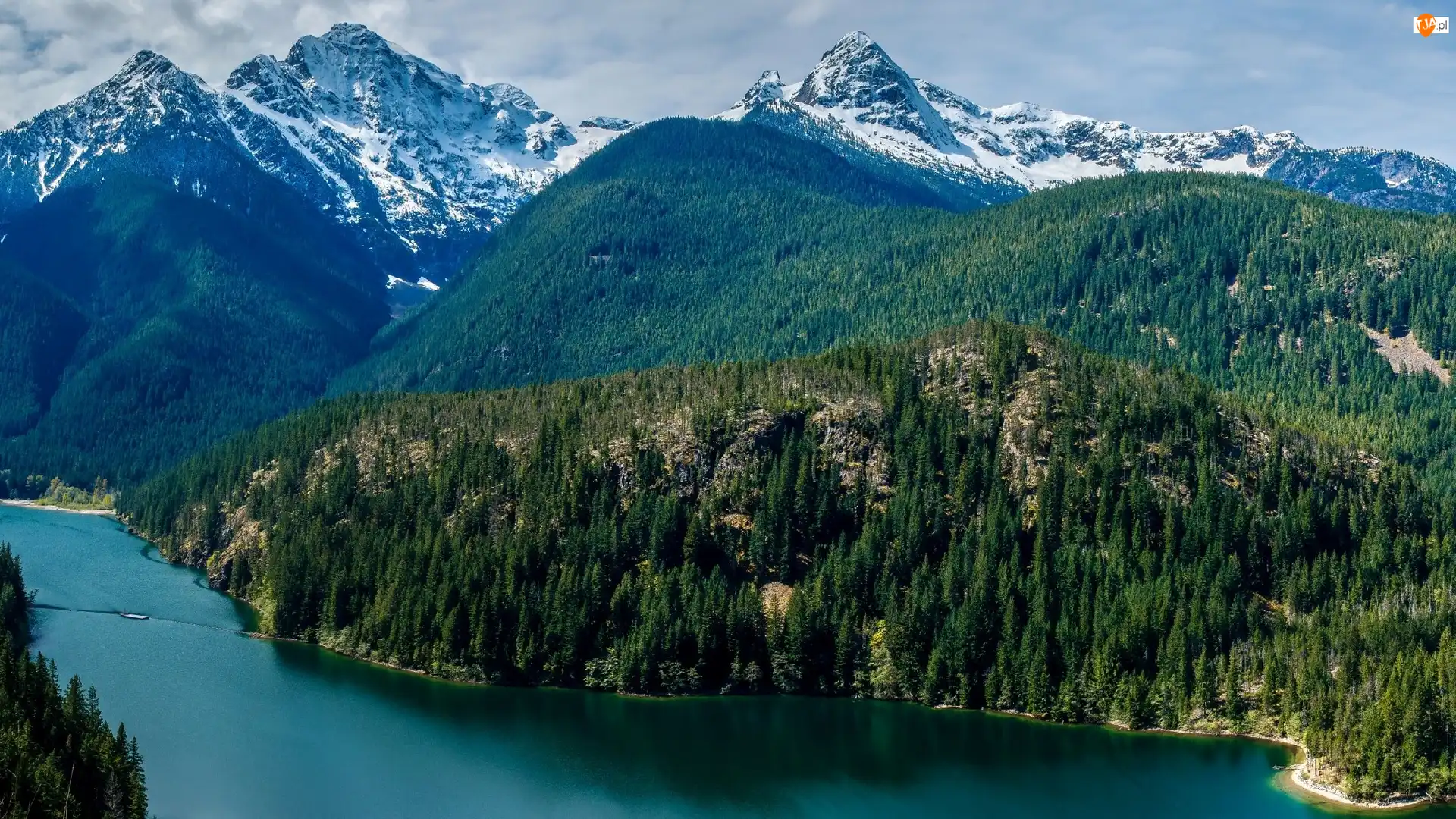Góry, Jezioro Diablo Lake, Stan Waszyngton, Lasy, Park Narodowy Północnych Gór Kaskadowych, Stany Zjednoczone