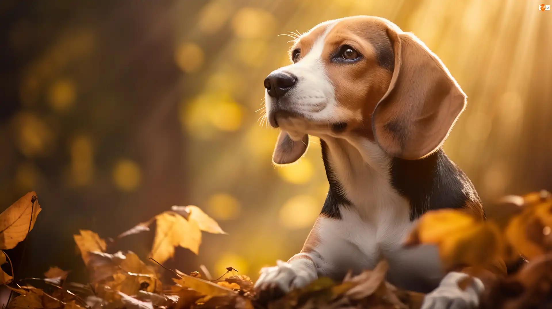 Jesień, Pies, Beagle, Liście