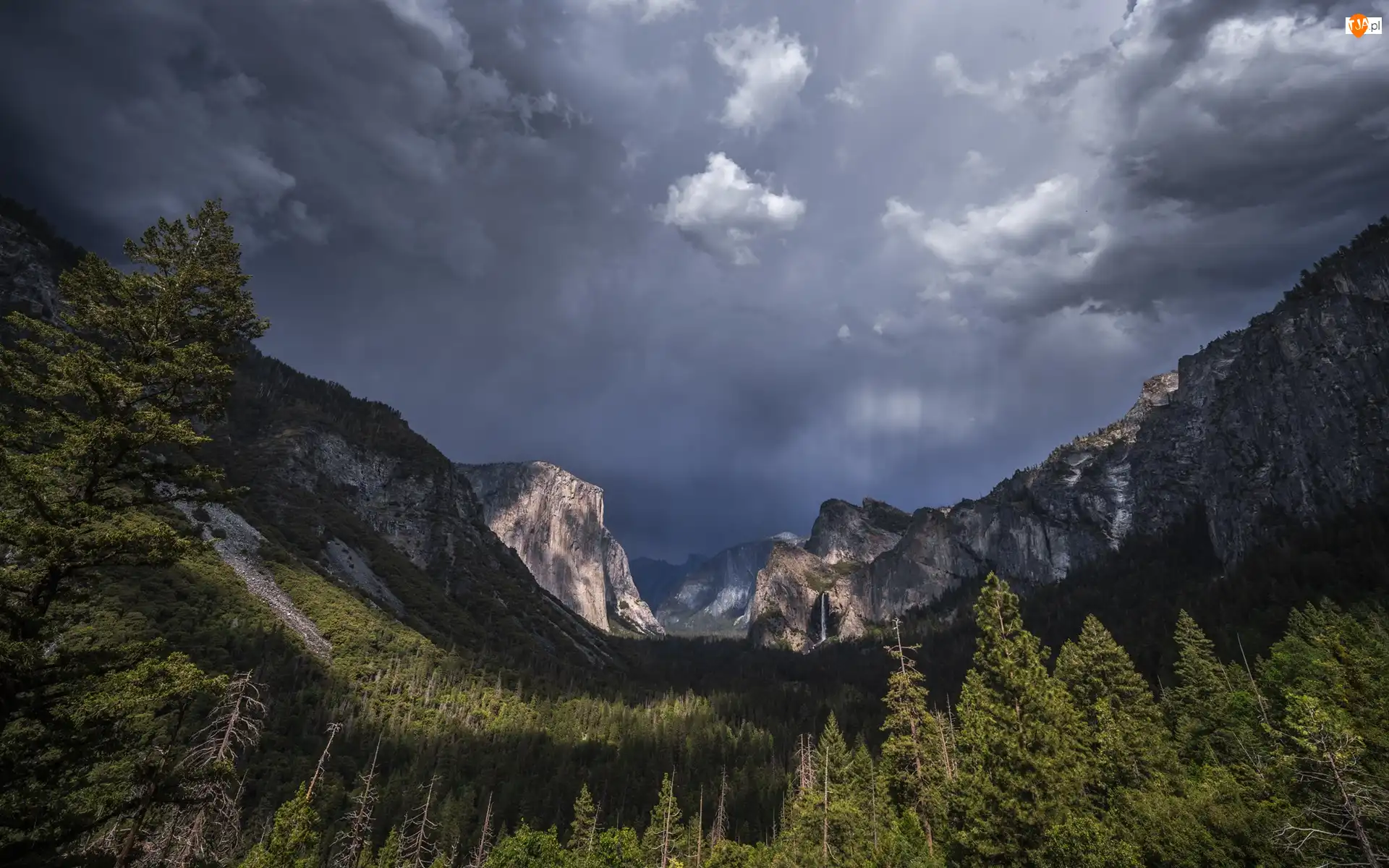 Chmury, Kalifornia, Niebo, Góry, Pochmurne, Park Narodowy Yosemite, Drzewa, Stany Zjednoczone, Las