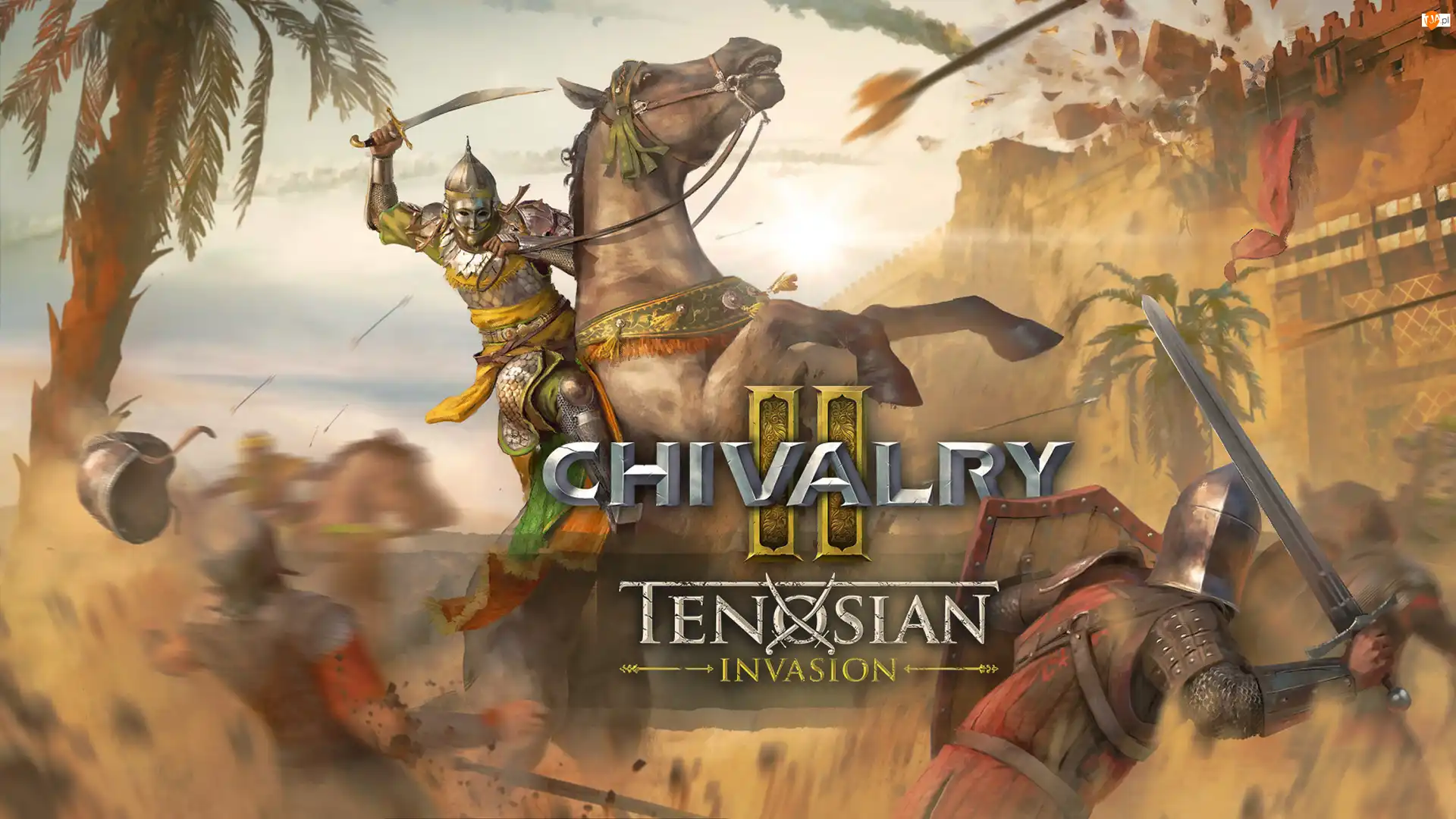 Chivalry 2 Tenosian Invasion, Rycerze, Plakat, Gra, Zamek, Walka, Koń