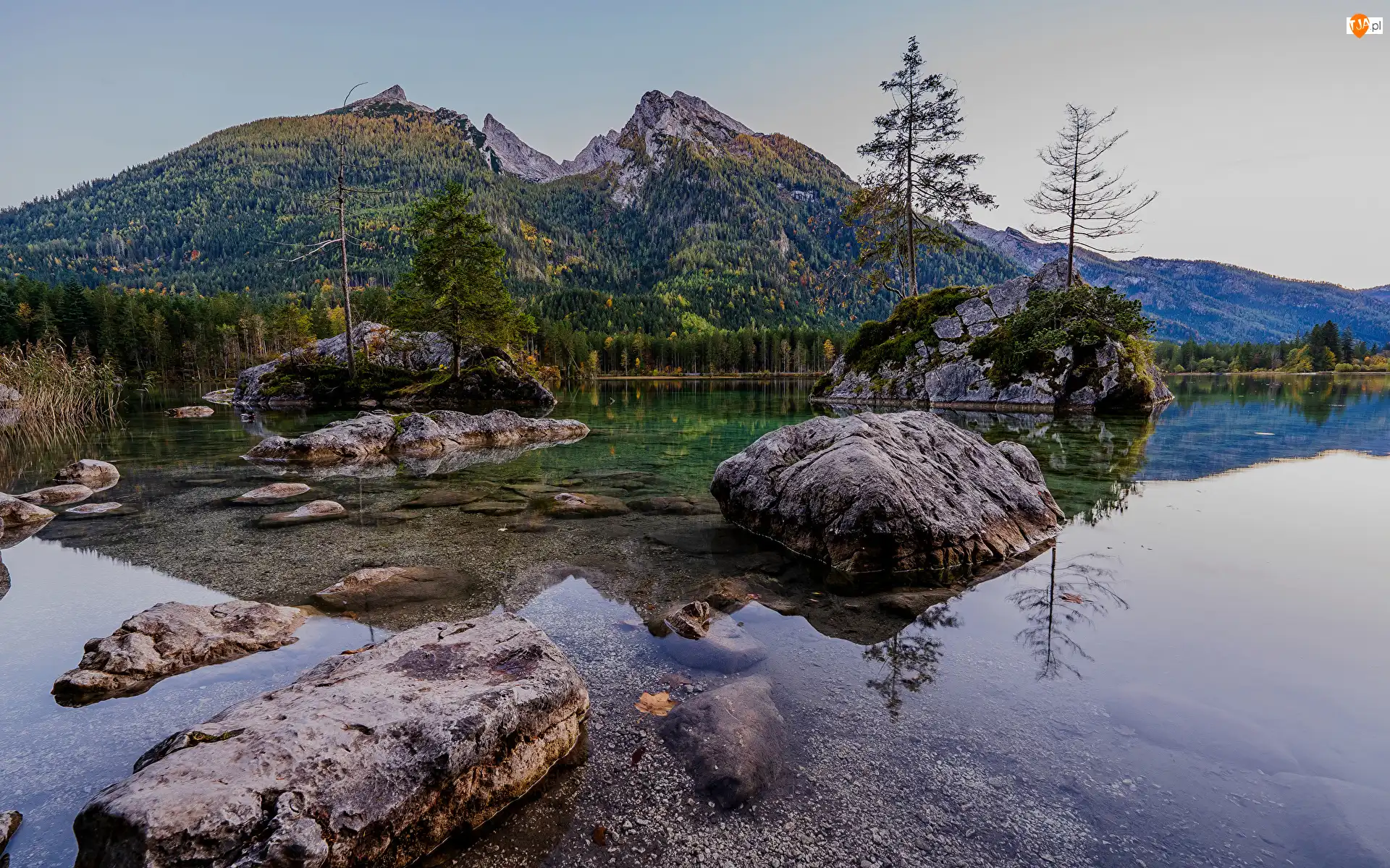 Skały, Bawaria, Kamienie, Las, Jezioro Hintersee, Gmina Berchtesgadener, Góry, Niemcy, Alpy