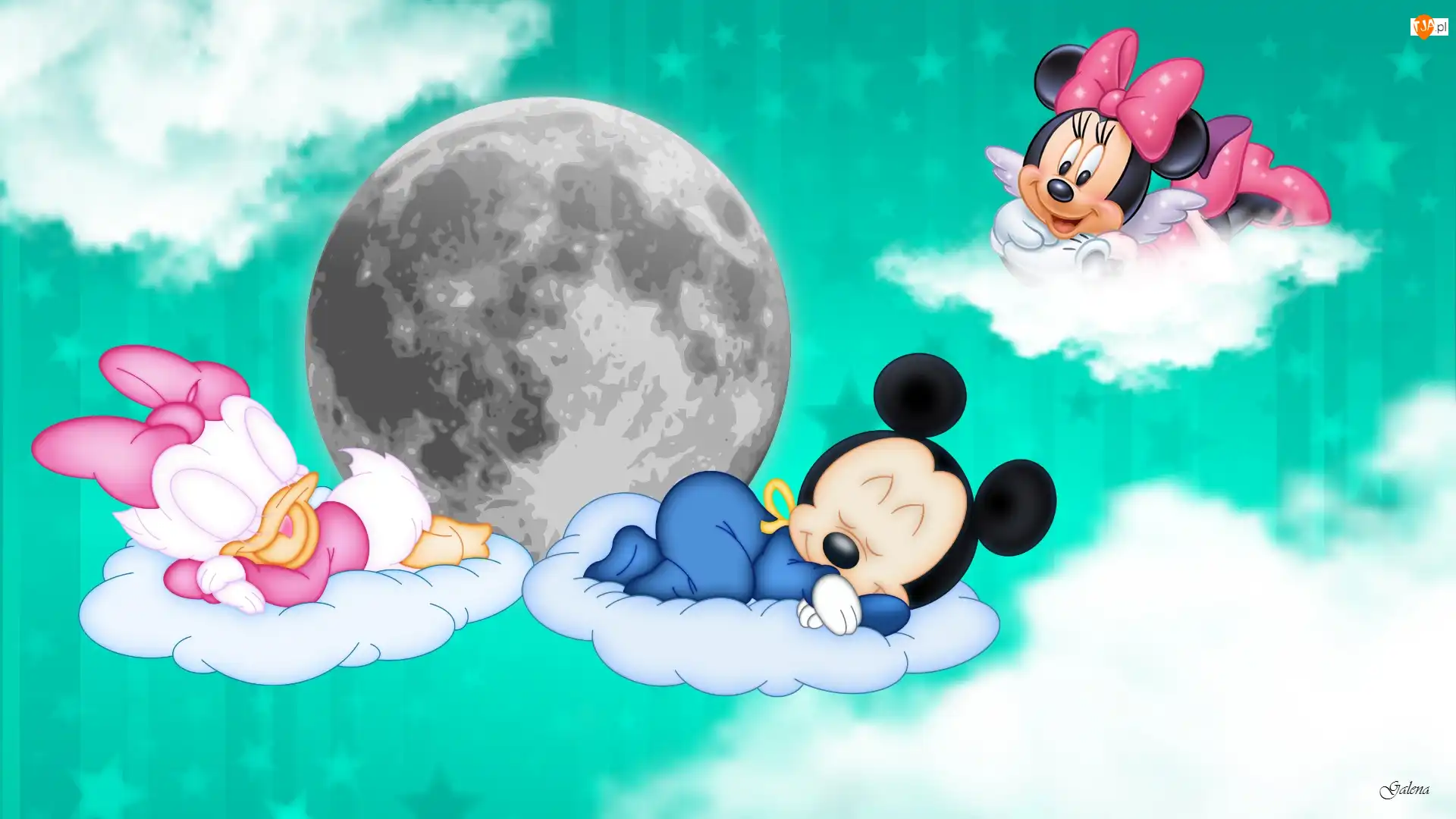 Grafika, Księżyc, Sen, Mickey, Dla dzieci, Niebo, Daisy, Chmury, Minnie