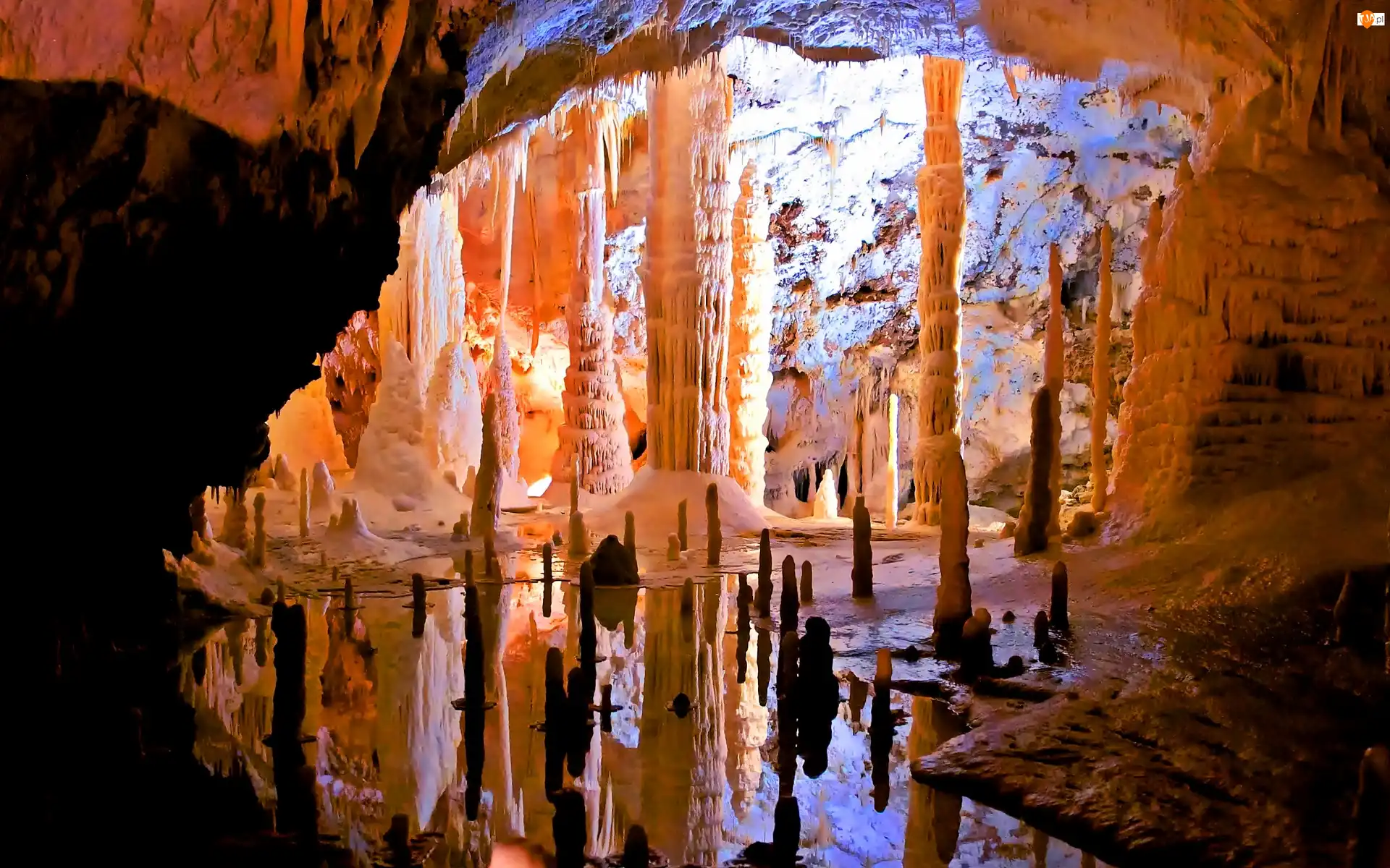 Cień, Jaskinia, Stalagnaty, Światło