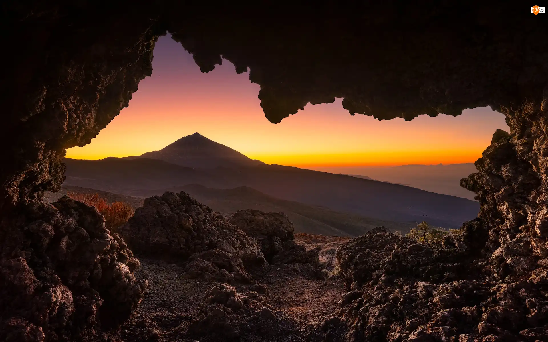 Teneryfa, Hiszpania, Teide, Zachód słońca, Góra, Skały