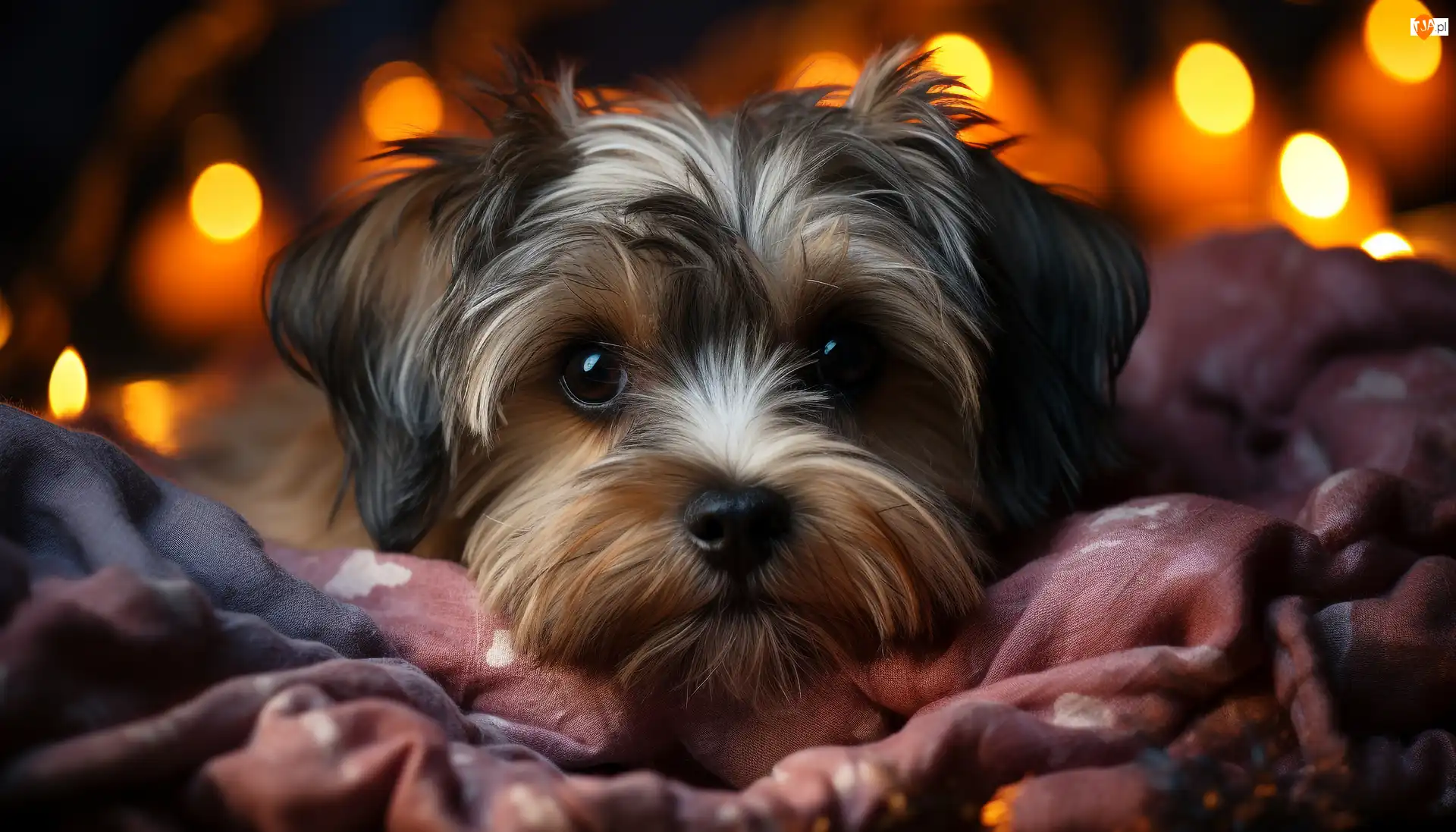 Yorkshire terrier, Pies, Kolorowa, Blask, Pyszczek, Tkanina