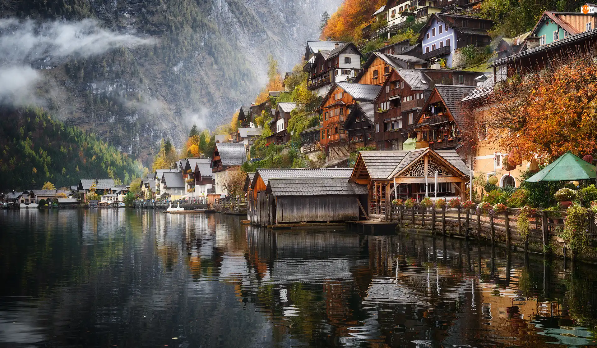 Hallstatt, Austria, Góry, Jezioro Hallstattersee Jezioro, Domy, Alpy Salzburskie