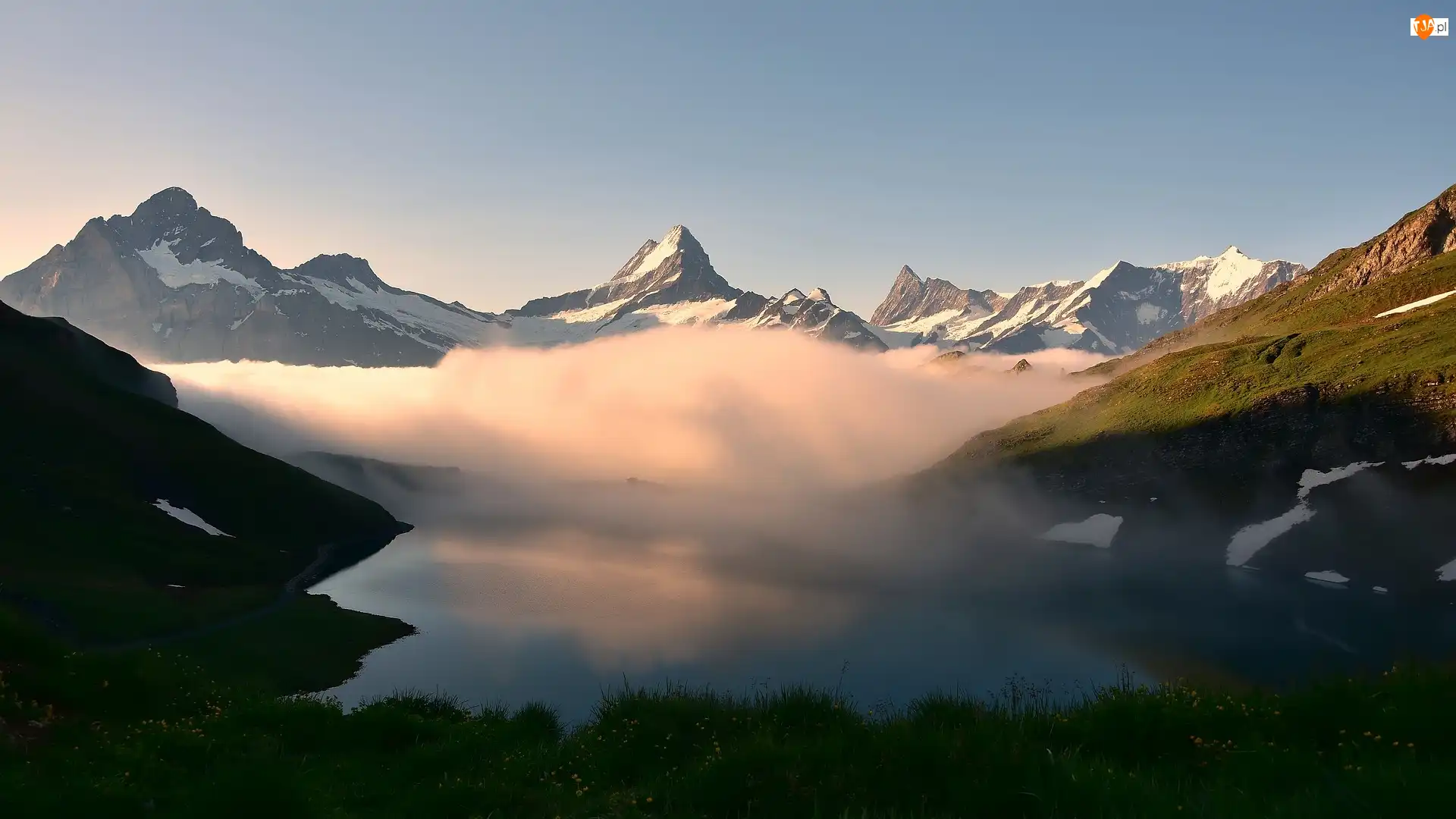 Mgła, Góry, Grindelwald, Szwajcaria, Jezioro Bachalpsee, Kanton Berno