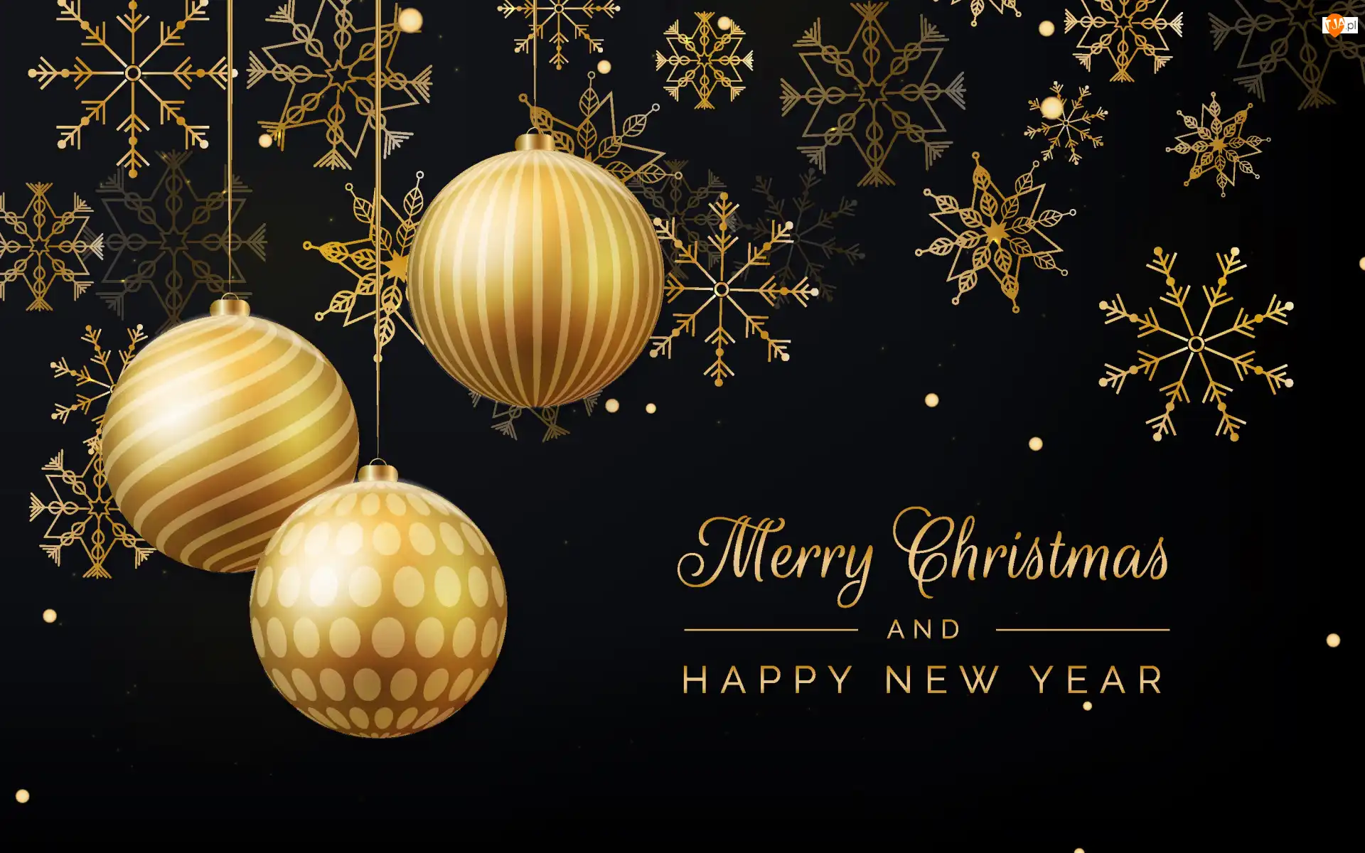 Czarne tło, Napis, Życzenia, Merry Christmas and Happy New Year
