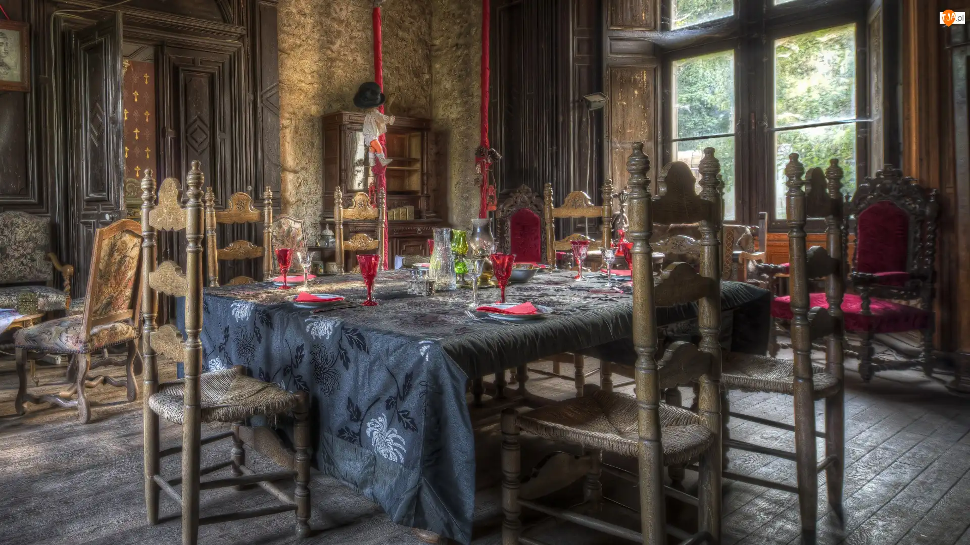 Gotyckie, Meble, HDR, Jadalnia, Krzesła, Drewniane, Stół