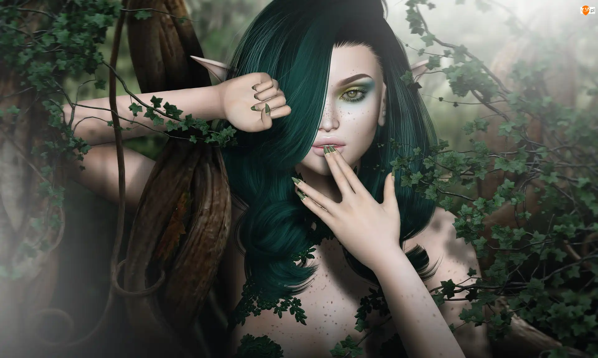 Zielone, Fantasy, Elf, Dziewczyna, Włosy