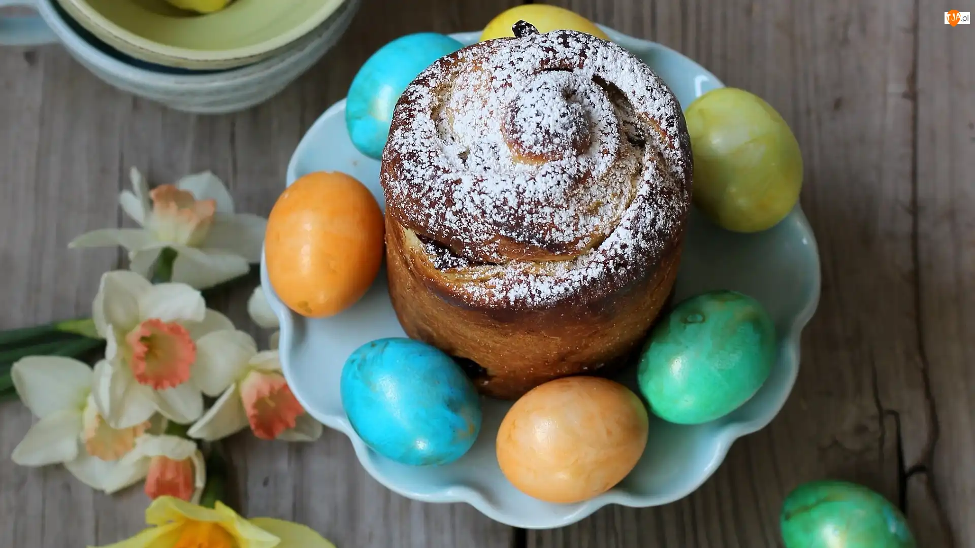 Pisanki, Wielkanoc, Babka, Ciasto, Żonkile