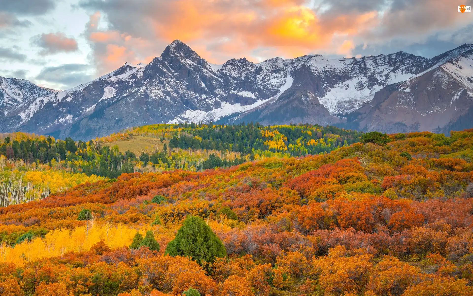 Jesień, Góry, Drzewa, Kolorado, San Juan Mountains, Chmury, Stany Zjednoczone, Las