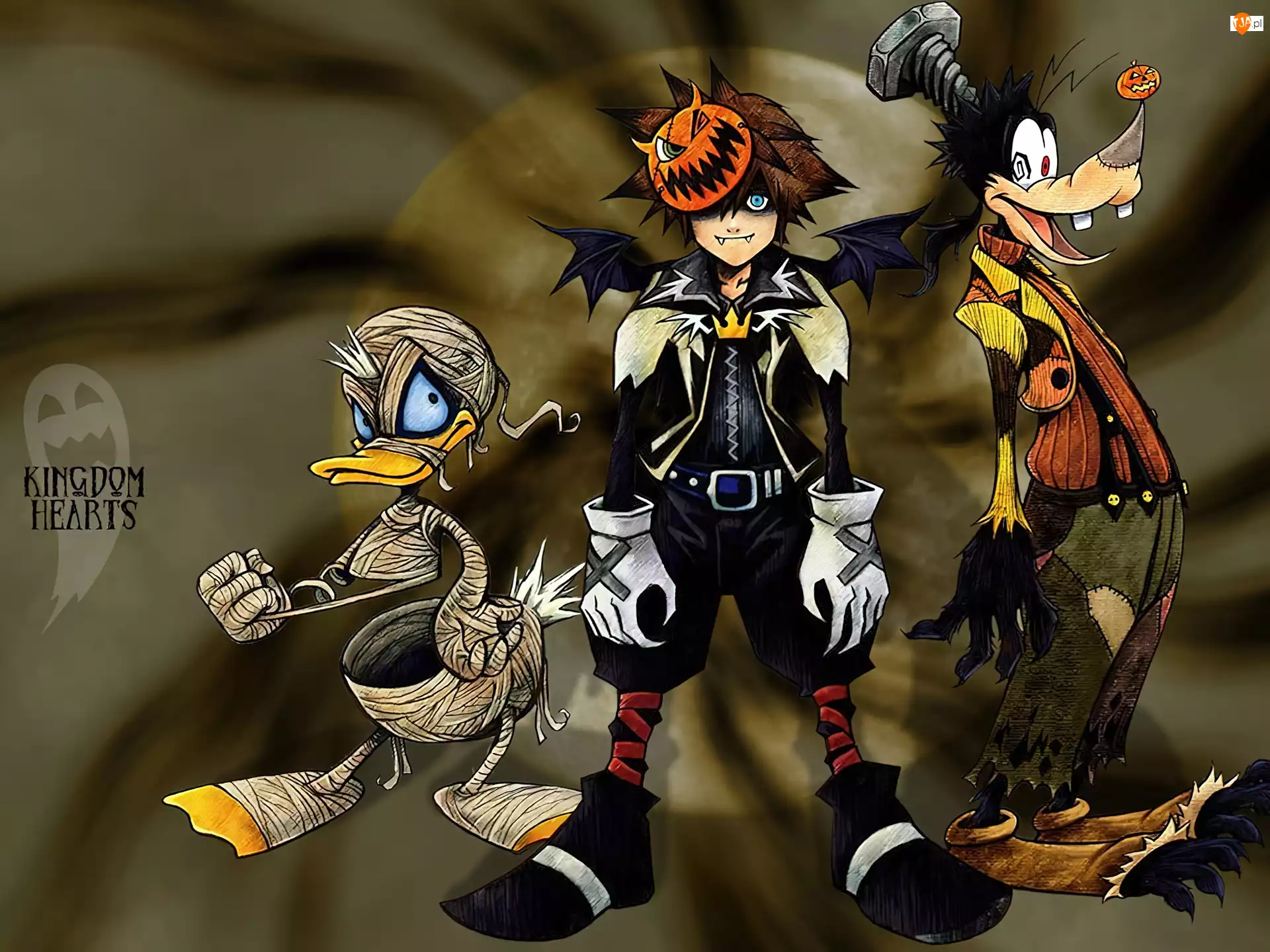 postać, Kingdom Hearts, duck, halloween, donald, goofy