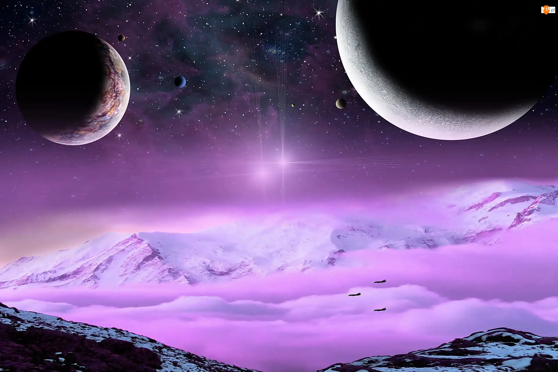 Gwiazdy, Góry, Planety, Kosmos, Fantasy