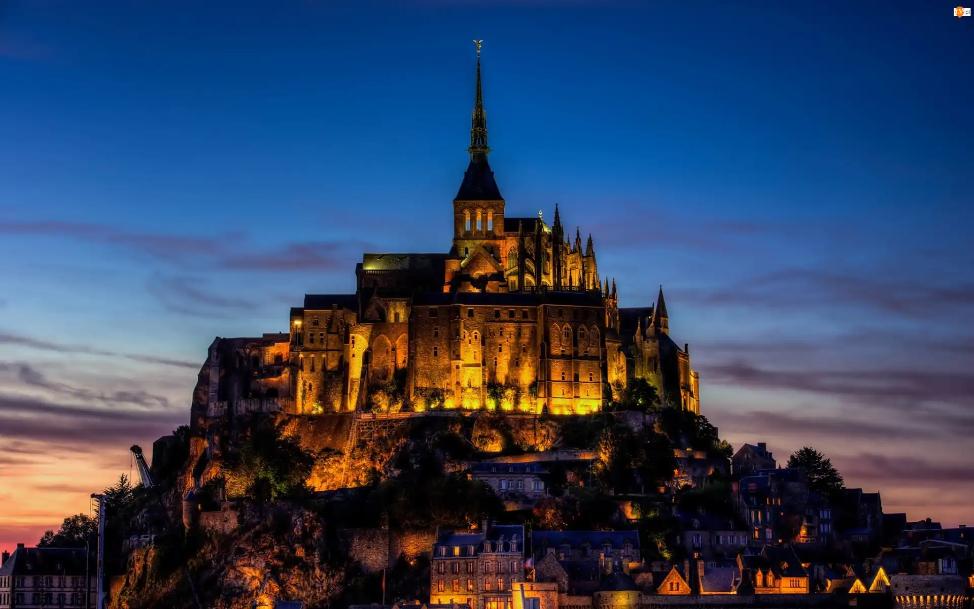 Francja, Oświetlony, Klasztor, Saint Michel