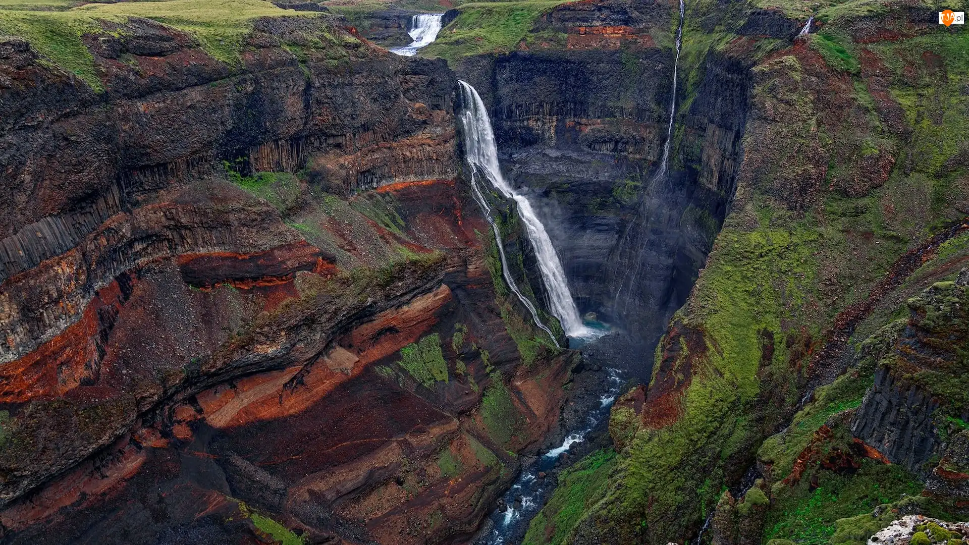 Wodospad, Islandia, Wąwóz, Skały, Haifoss Falls, Rzeka Fossa