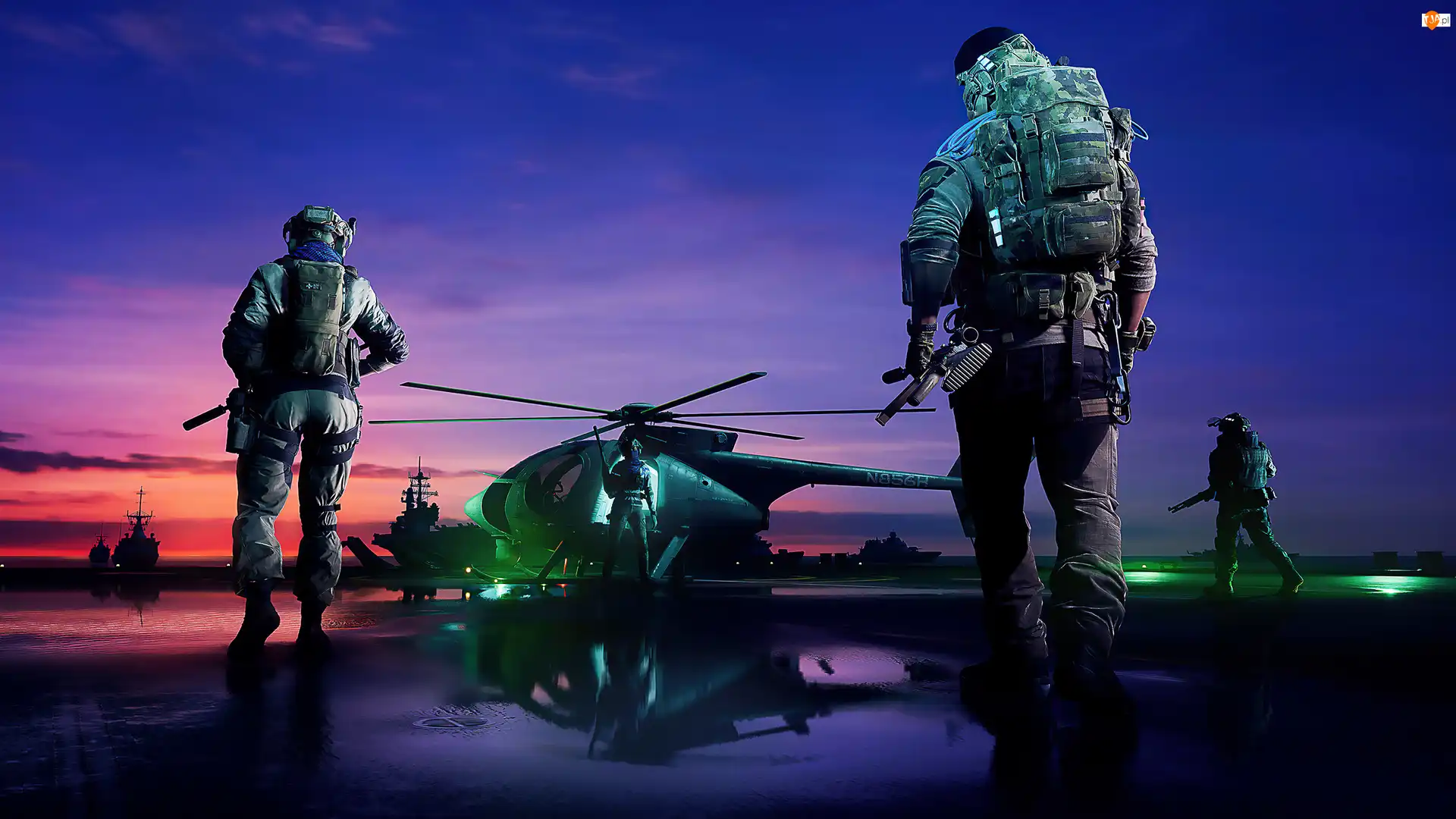 Battlefield 2042, Gra, Ekwipunek, Noc, Żołnierze, Helikopter