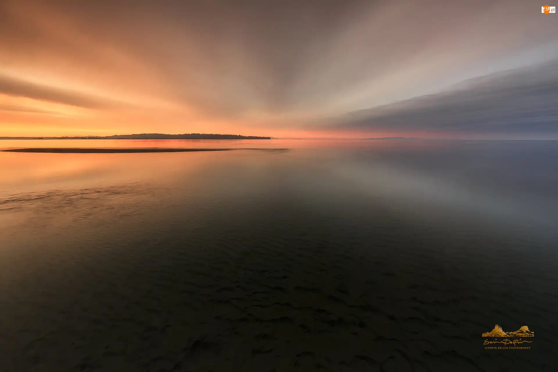 Morze, Wschód słońca, White Rock, Kanada, Zatoka Semiahmoo, Kolumbia Brytyjska
