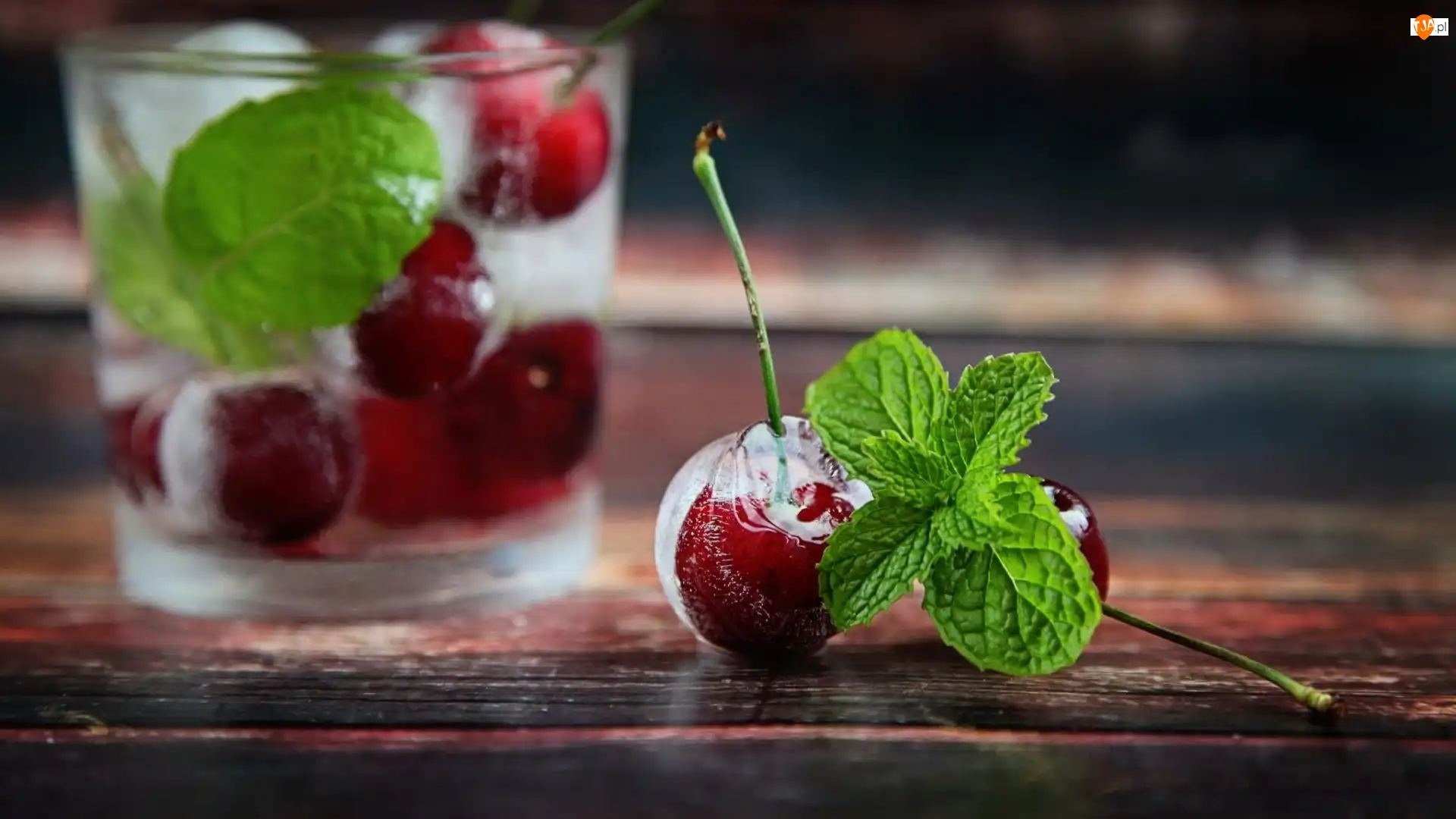 Listki Mięty, Szklanka, Wiśnie, Drink, Lód