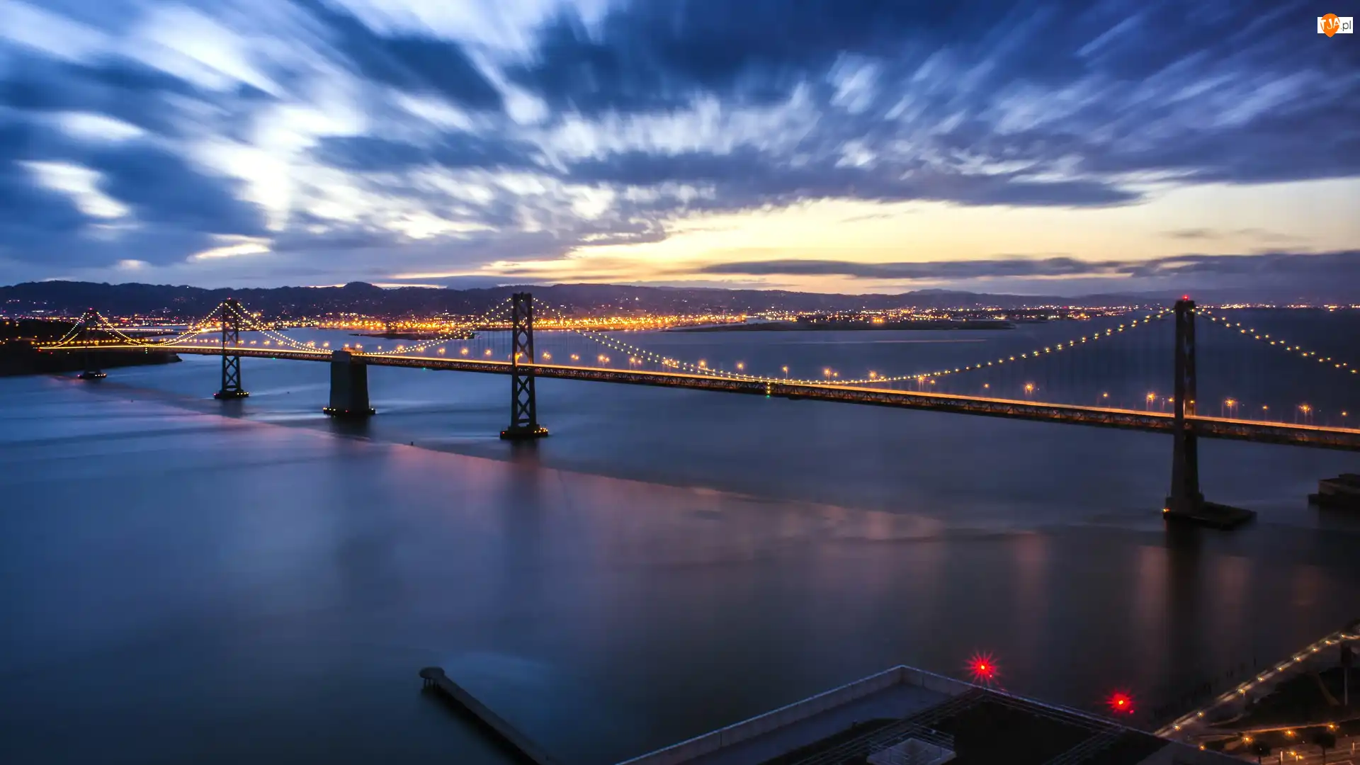 Bay Bridge, Zatoka San Francisco, Stany Zjednoczone, Most, Kalifornia, Oakland, Chmury