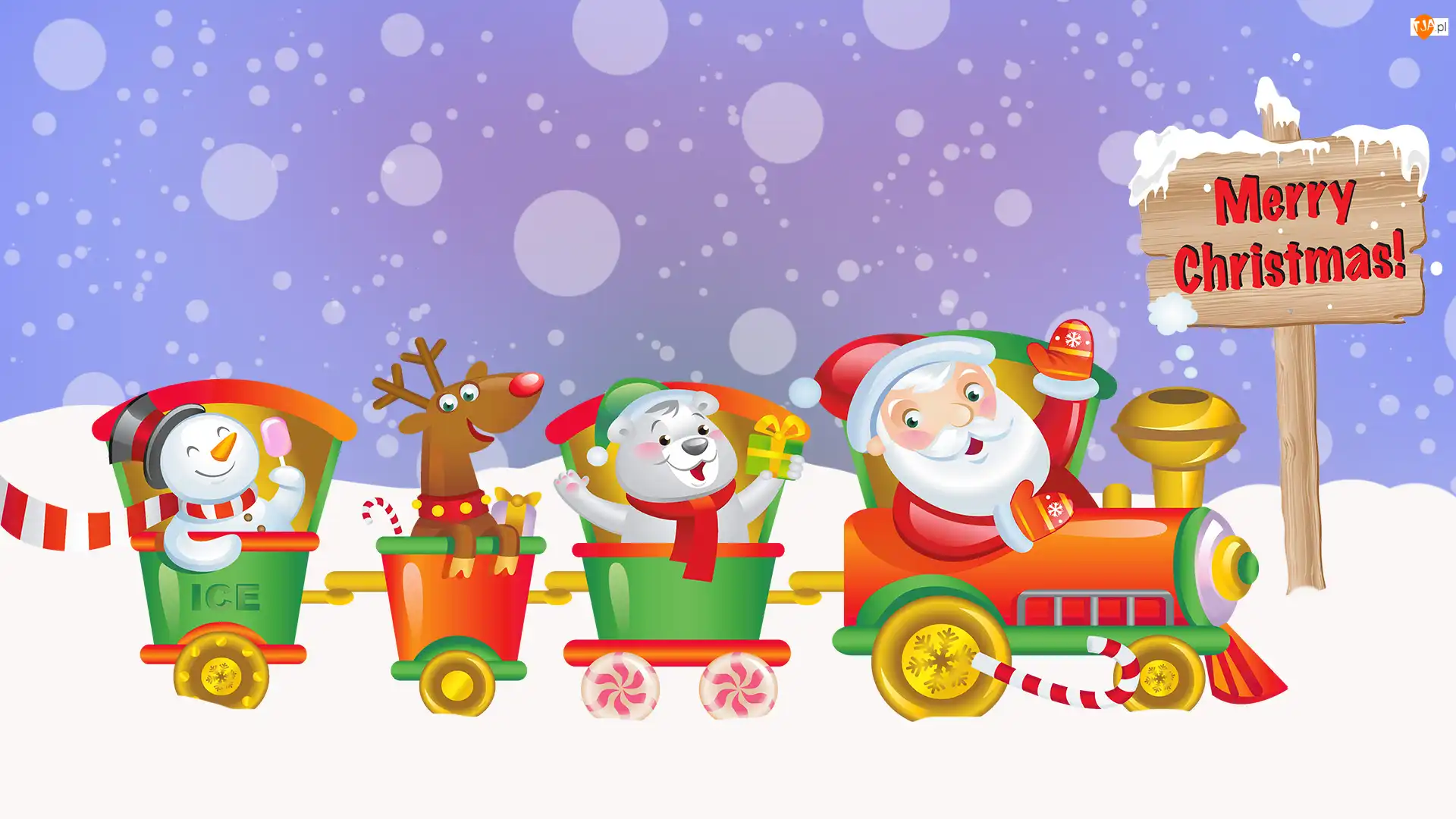 Boże Narodzenie, Świąteczne, Merry Christmas, Pociąg, Napis, Mikołaj