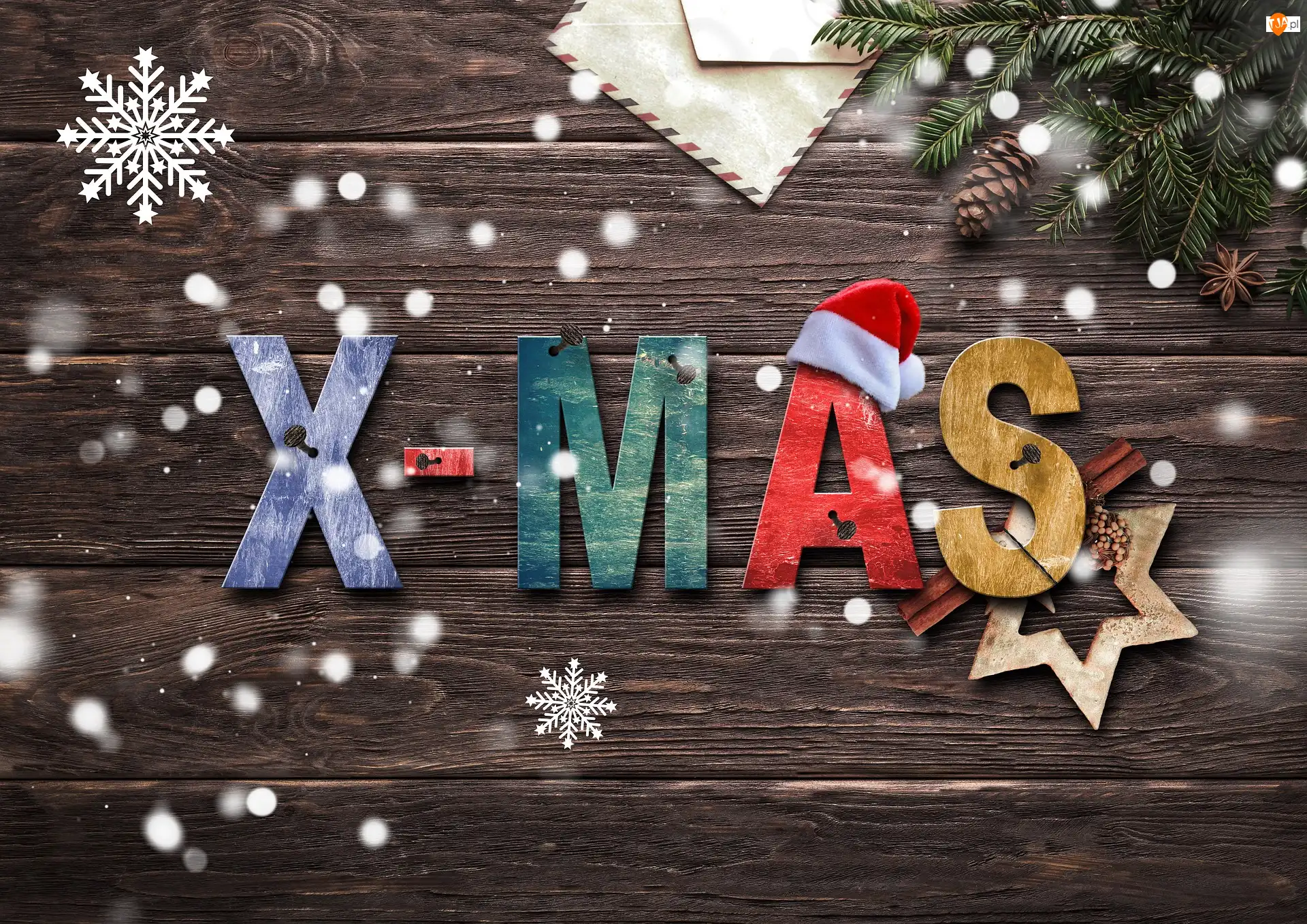 Dekoracja, Napis, Gwiazdki, Świąteczna, Świerk, Deski, Xmas