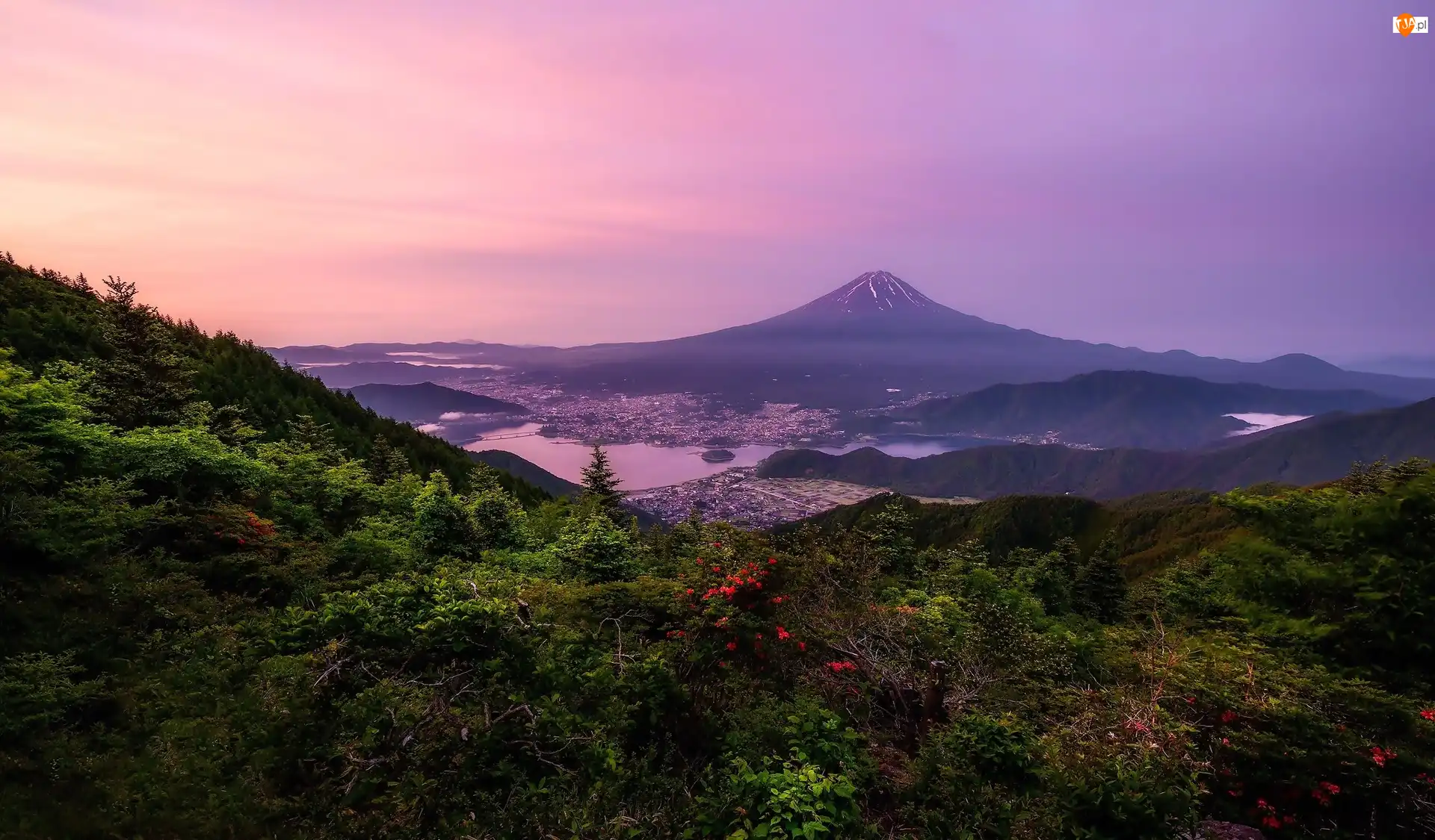 Wyspa Honsiu, Japonia, Stratowulkan Fudżi, Roślinność, Góra, Zachód słońca