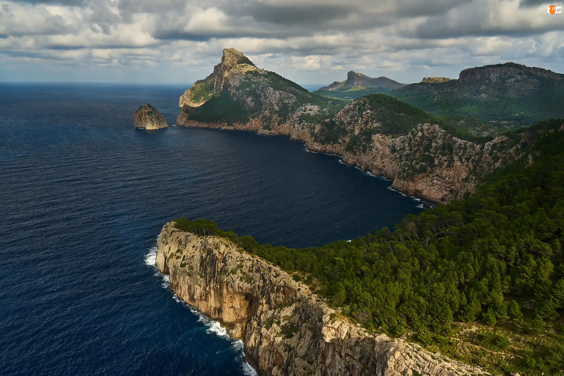 Hiszpania, Wybrzeże, Wyspa Majorka, Morze, Zachód słońca, Klif, Góry Serra de Tramuntana, Półwysep Formentor, Skała