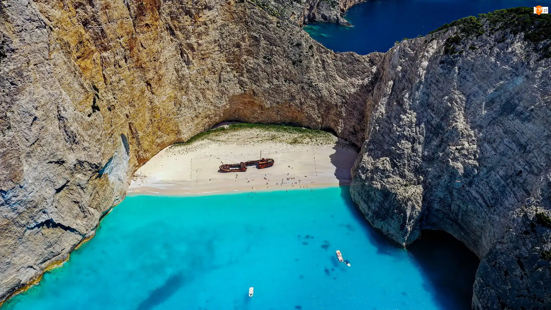 Statku Panajotis, Grecja, Plaża Navagio, Zatoka, Wyspa Zakintos, Wrak, Z lotu ptaka, Skały