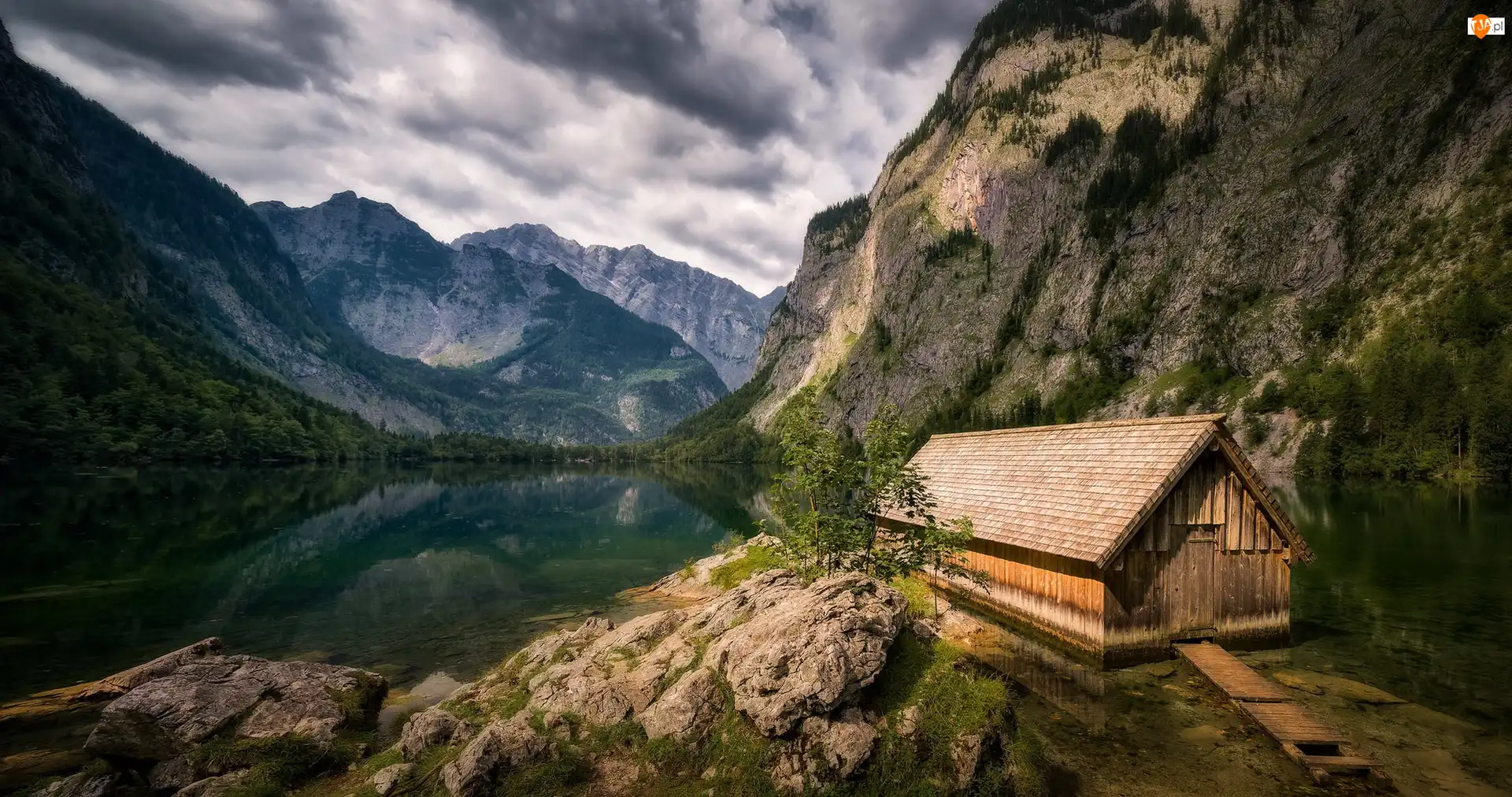 Niemcy, Kamienie, Bawaria, Szopa, Park Narodowy Berchtesgaden, Góry Alpy, Drewniany, Jezioro Obersee, Domek