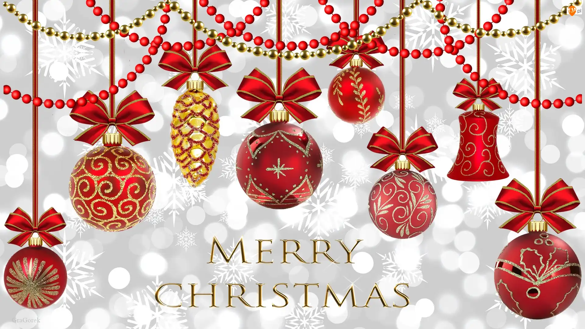 Dekoracja, Świąteczna, Napis, Grafika 2D, Bombki, Merry Christmas