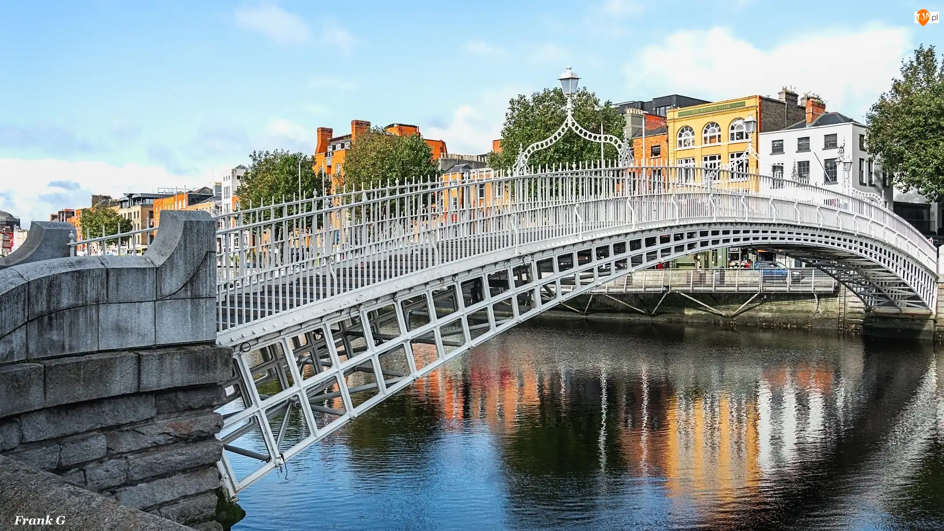 Domy, Rzeka Liffey, Hapenny Bridge, Irlandia, Most, Dublin