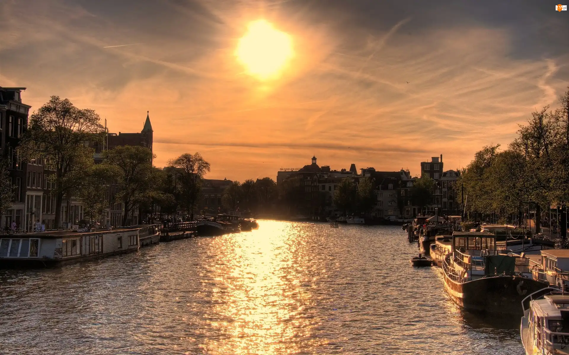 Słońca, Kamienice, Zachód, Amsterdam, Kanał
