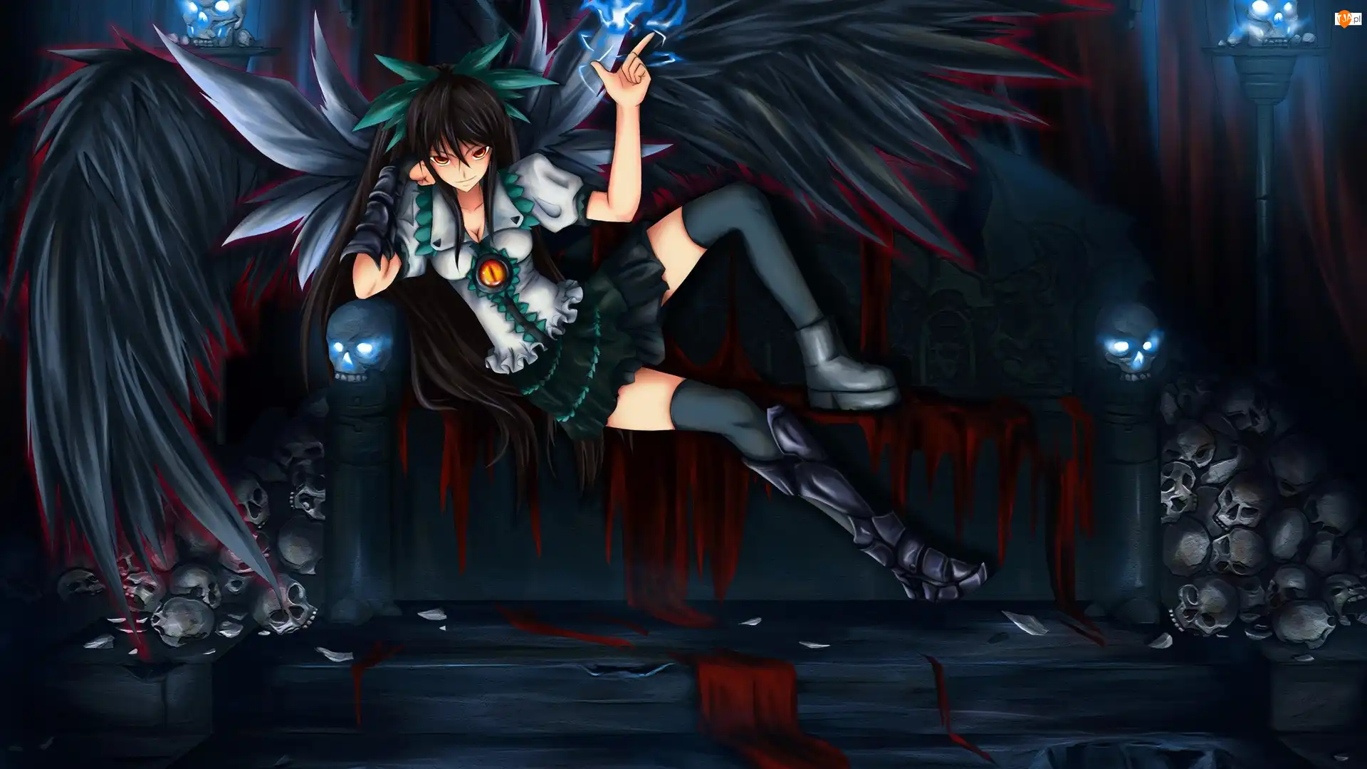 Demon, Dziewczyna, Kanapa, Manga Anime, Skrzydła, Czaszki